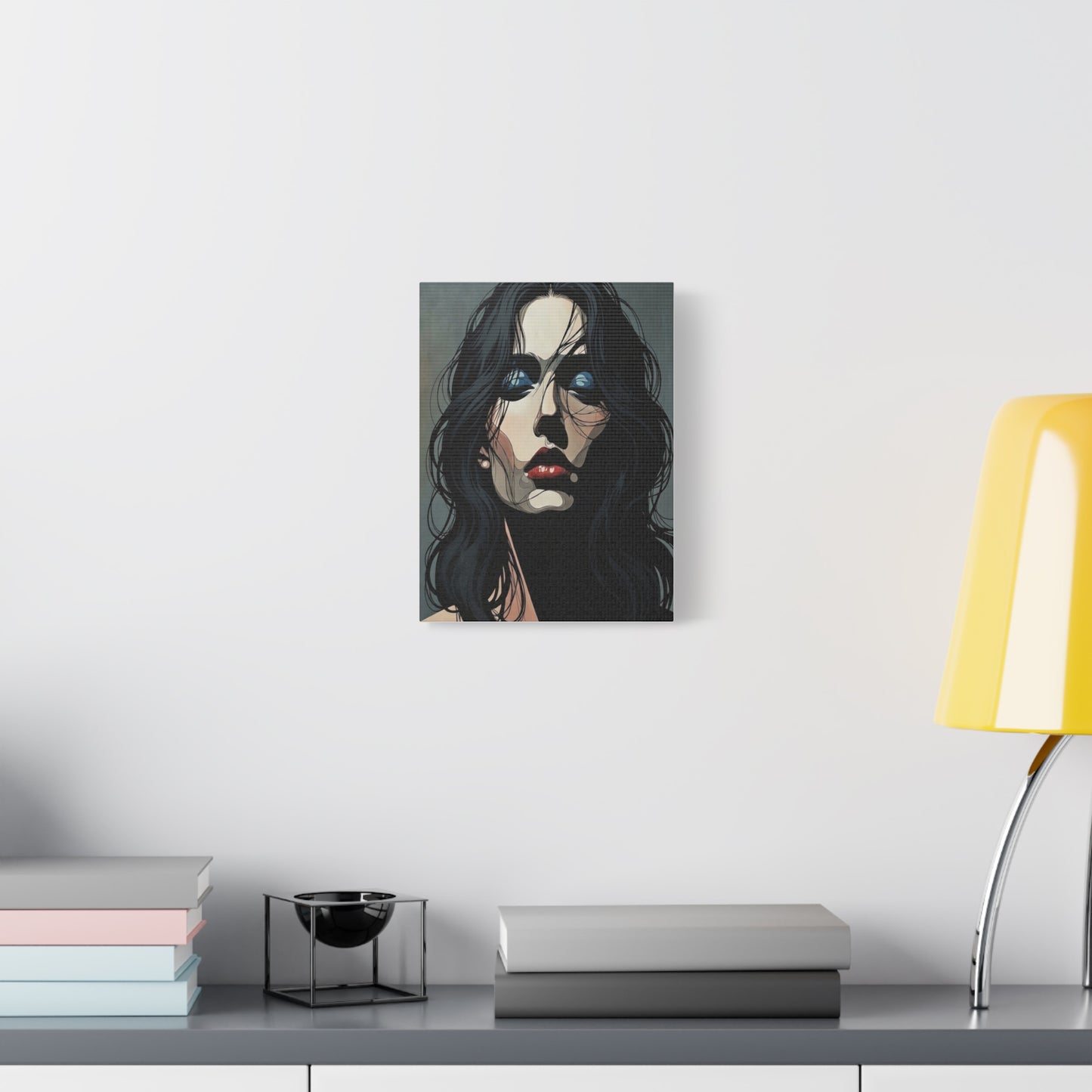 Dark Glam Portrait Canvas Art — Moody Woman Face Matte Stretched Wall Decor