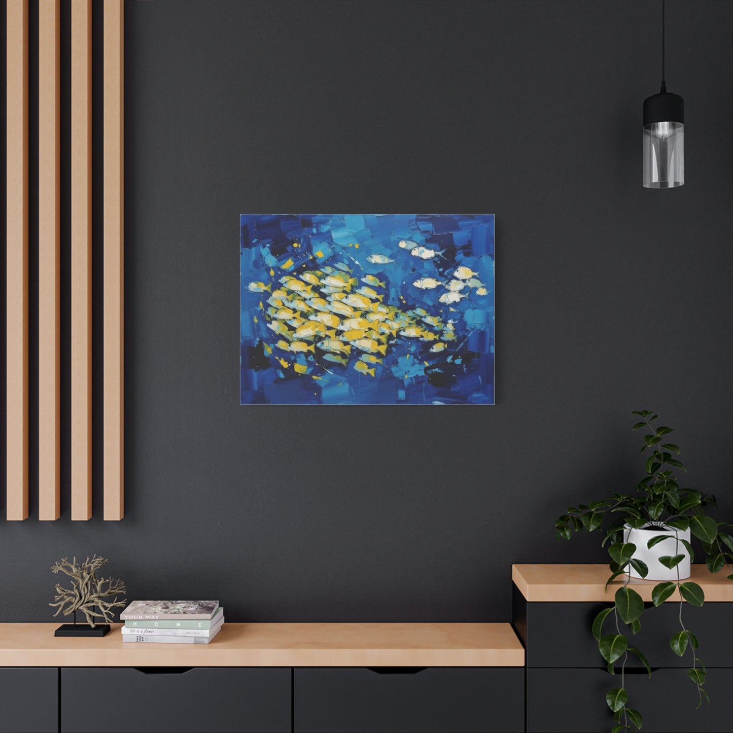 Canvas Wall Art - Blue School of Fish Matte Stretched Canvas