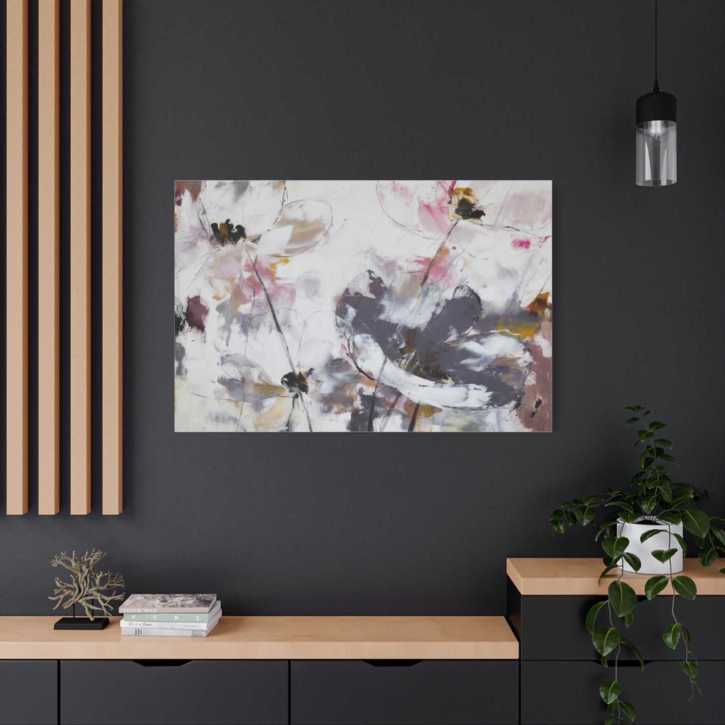 Abstract Floral Canvas Wall Art — Soft Neutral Blossoms Matte Stretched Canvas