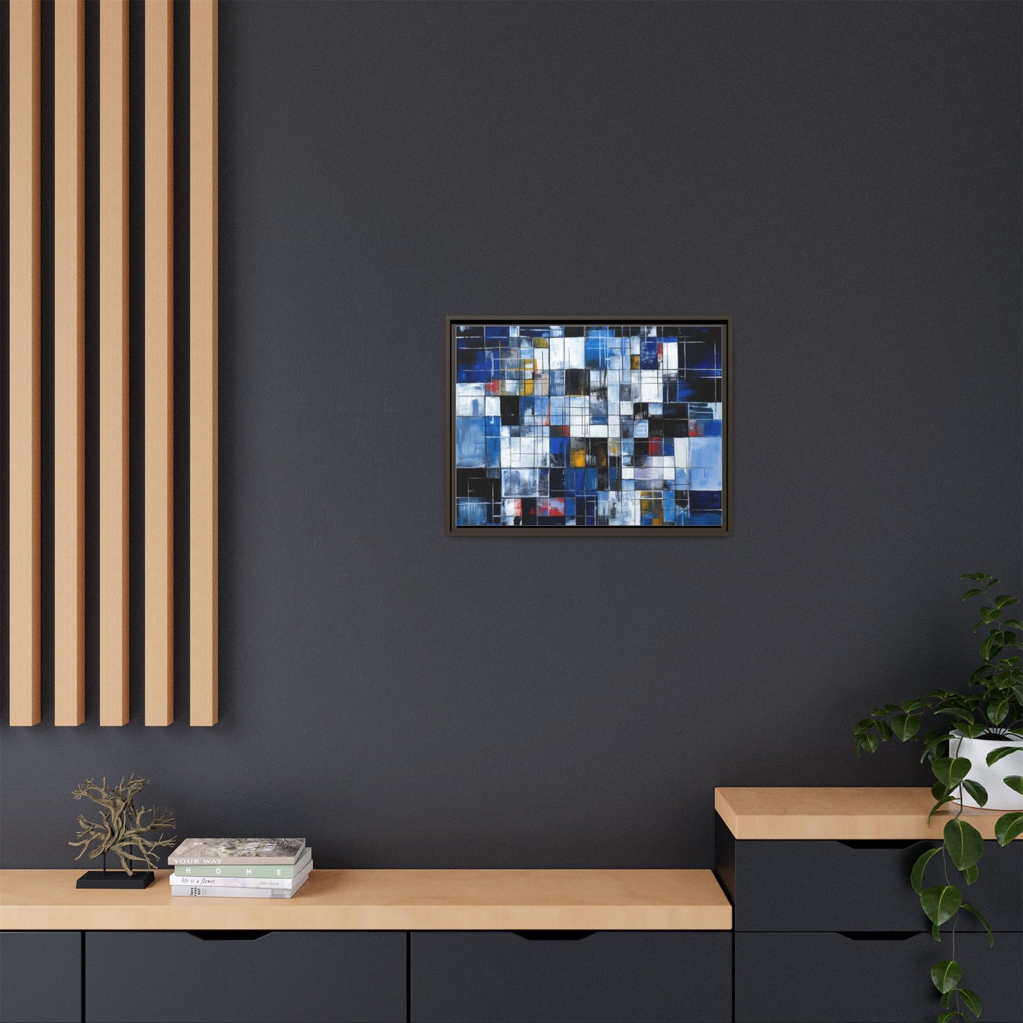 Abstract Blue Grid Matte Canvas Framed Art Print