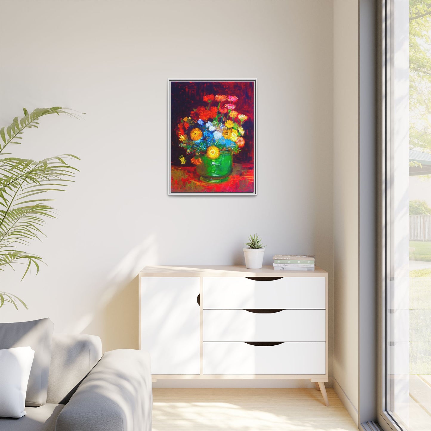 Framed Floral Canvas Print — Colorful Bouquet Wall Art