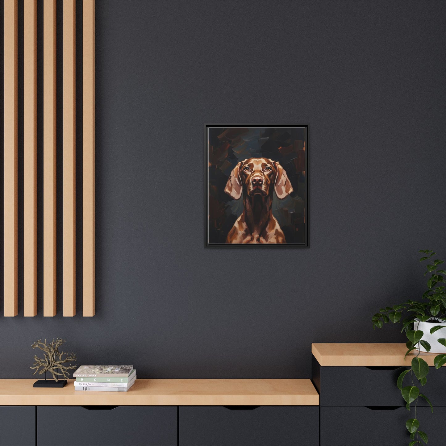 Framed Matte Canvas Dog Portrait – Brown Vizsla Wall Art
