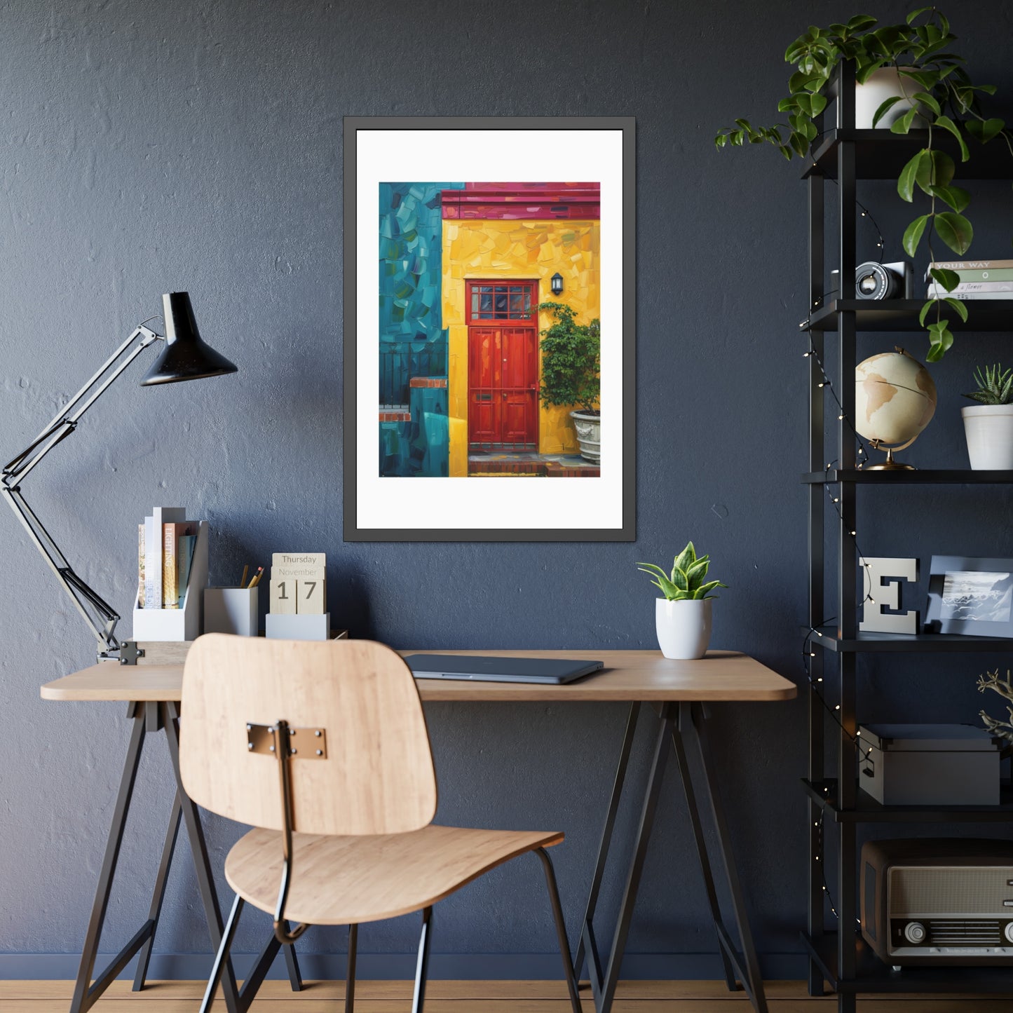 Framed Art Print - Vibrant Red Door Street Scene Poster