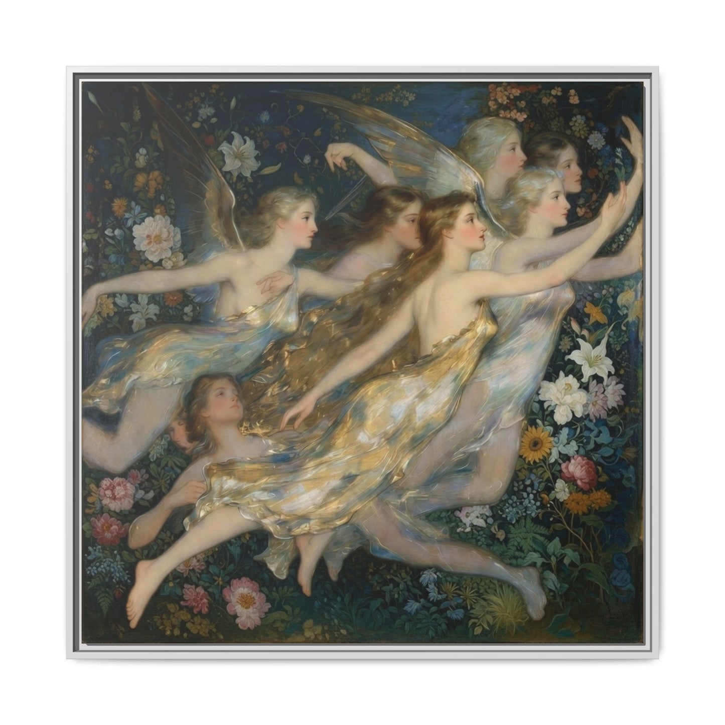 Framed Matte Canvas Wall Art — Vintage Fairies & Floral Painting