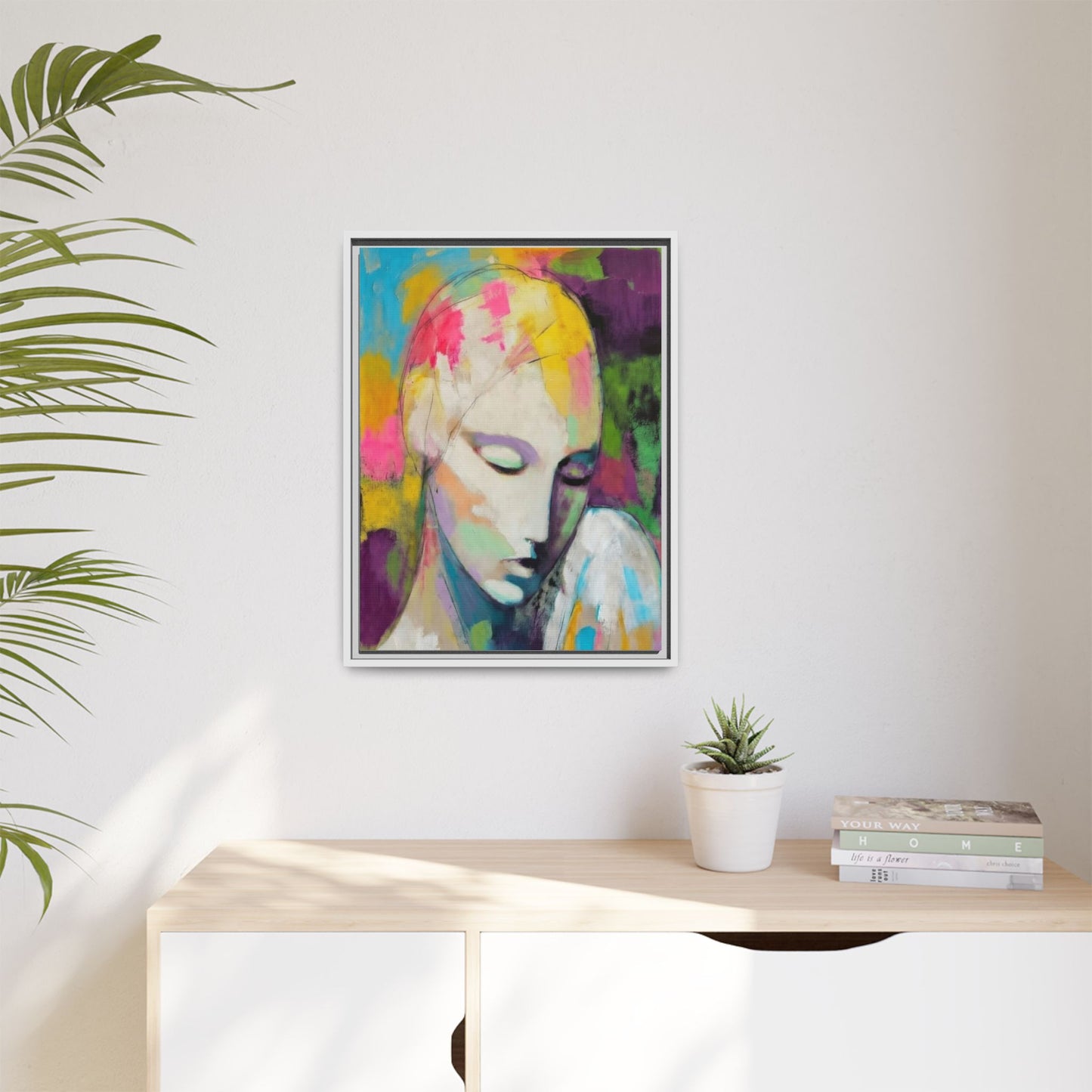 Framed Matte Canvas Art - Colorful Abstract Portrait