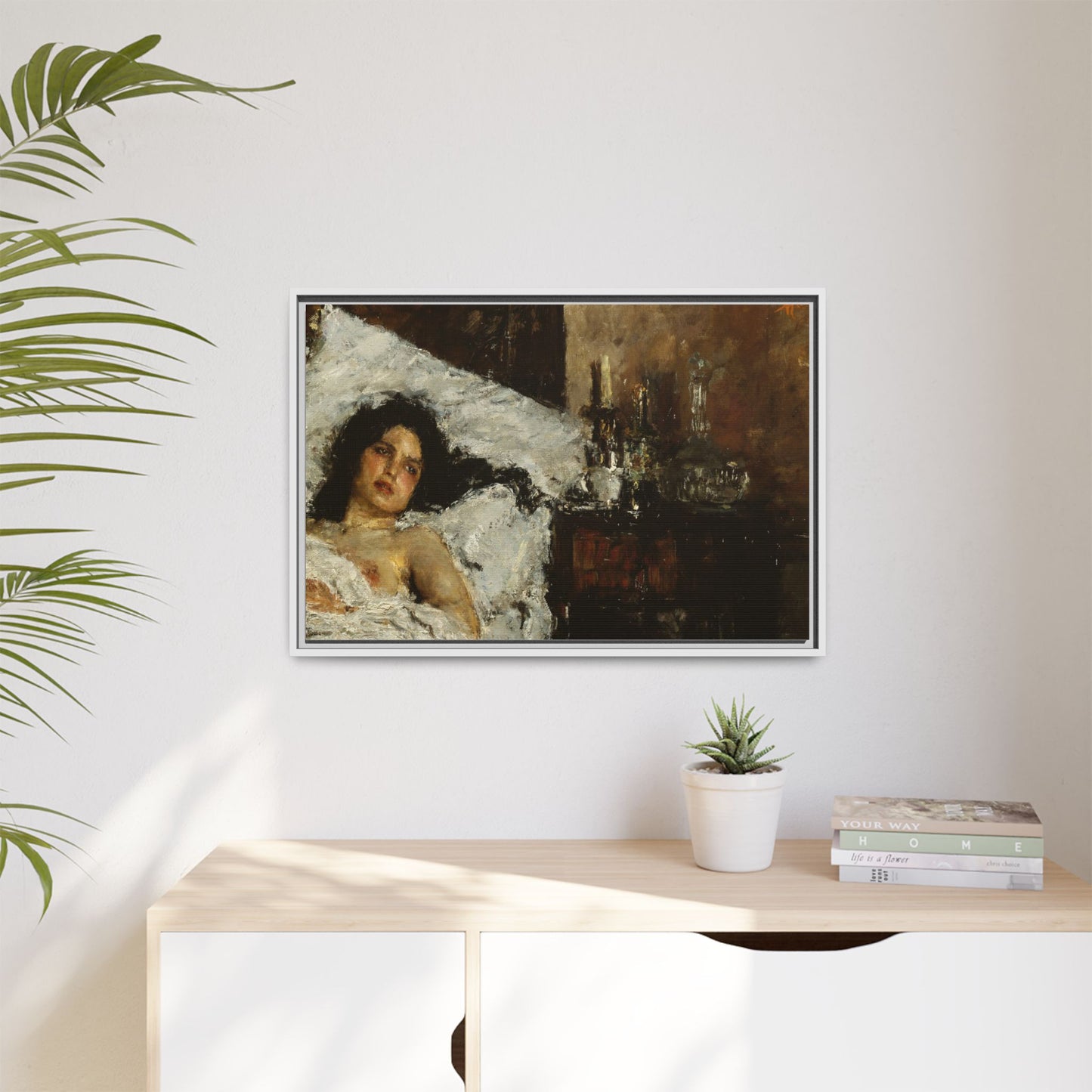 Resting by Antonio Mancini Framed Matte Canvas Wall Art Print