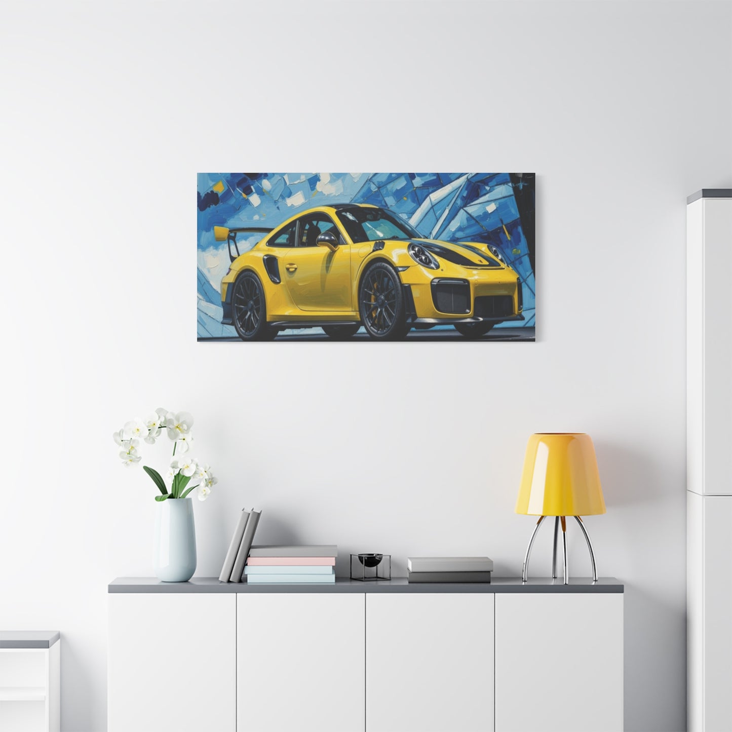 Yellow Porsche Sports Car Canvas Print — Modern Automotive Wall Art