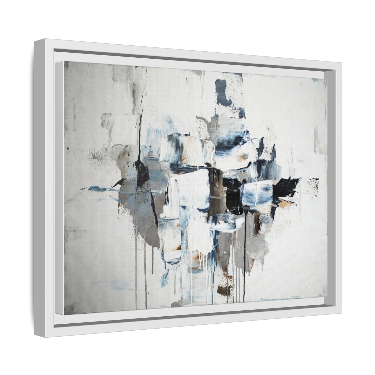 Framed Abstract Canvas Art — Blue Neutral Modern Wall Print