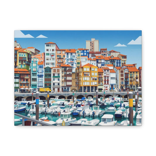 Colorful Coastal Harbor Matte Canvas Print — Stretched Wall Art