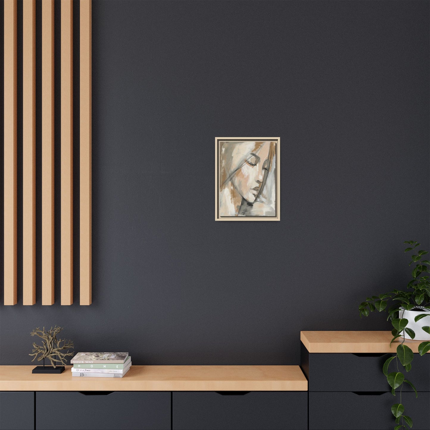Framed Matte Canvas Art — Serene Abstract Portrait in Neutrals