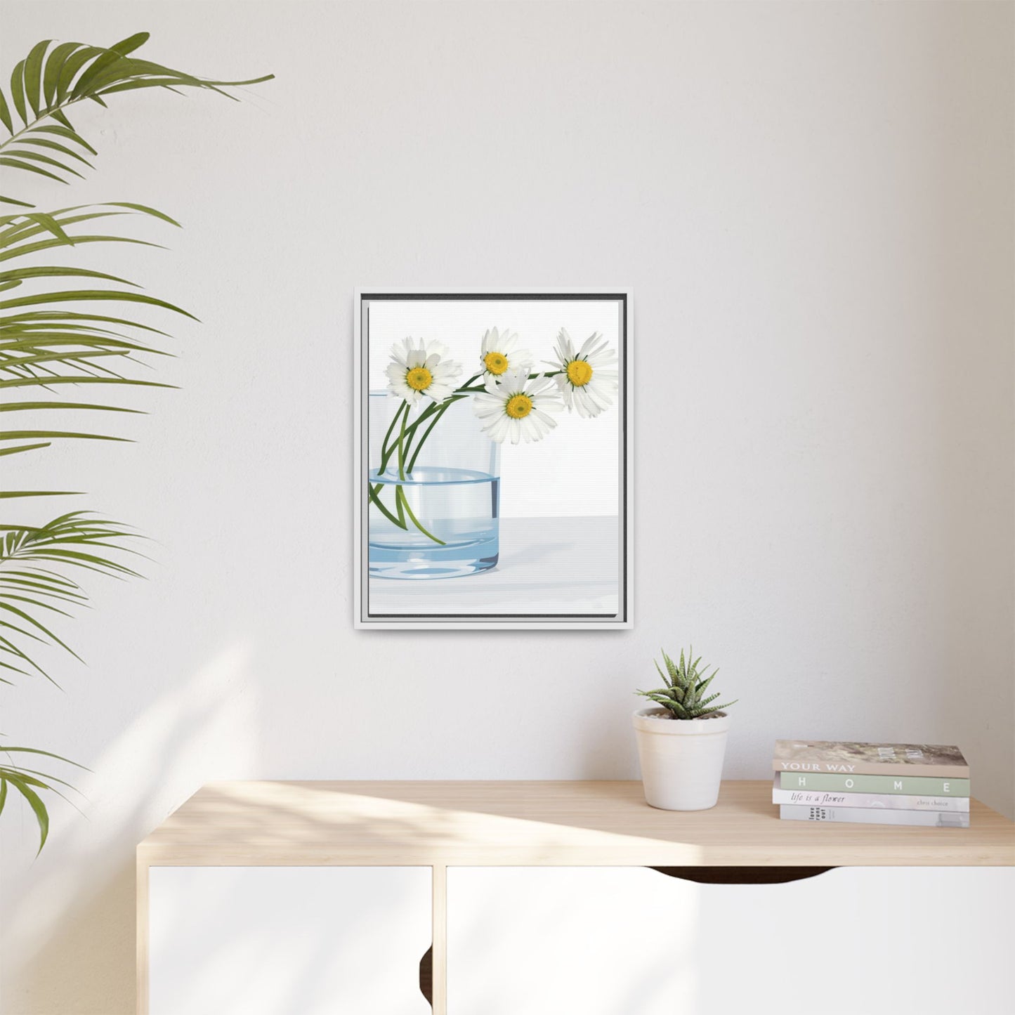 Framed Daisy Canvas Print — Minimal Botanical Wall Art