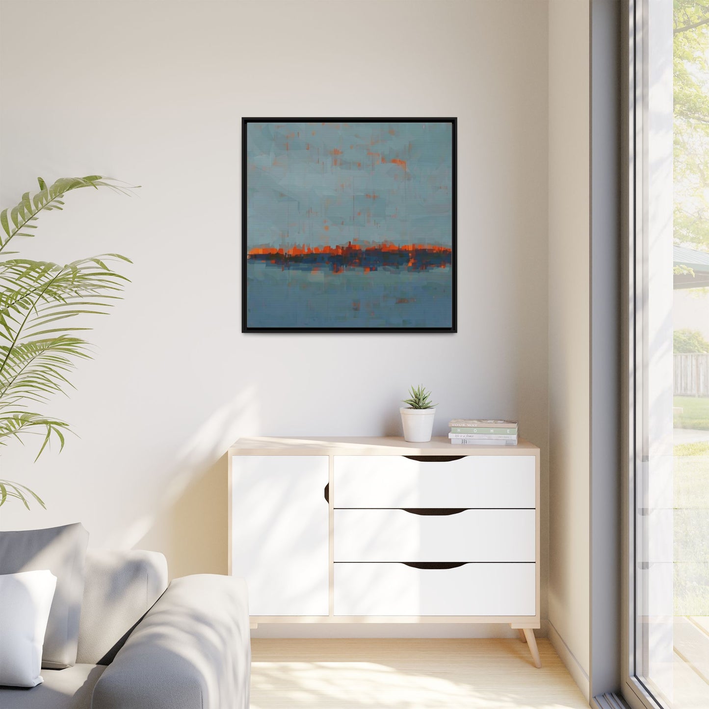 Framed Canvas Art — Teal & Orange Abstract Seascape