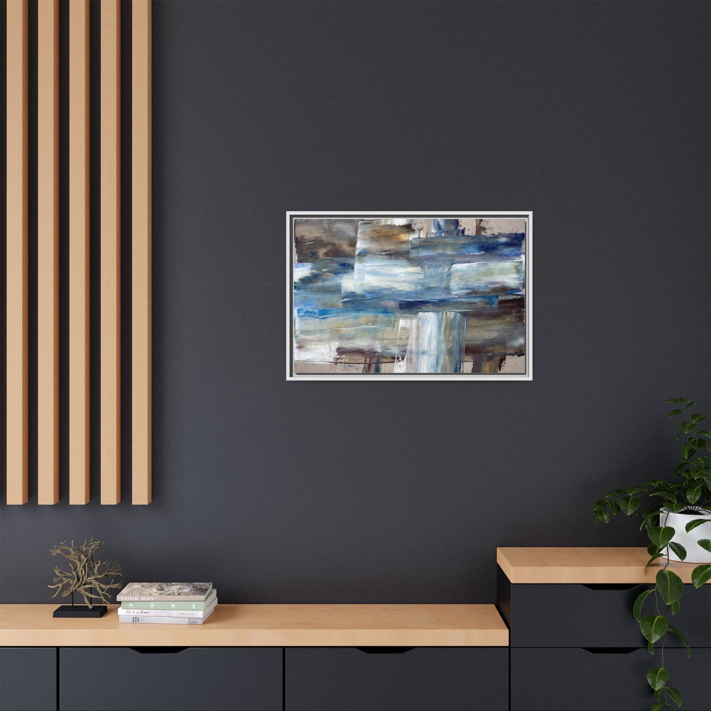 Abstract Blue Coastal Matte Canvas Framed Wall Art