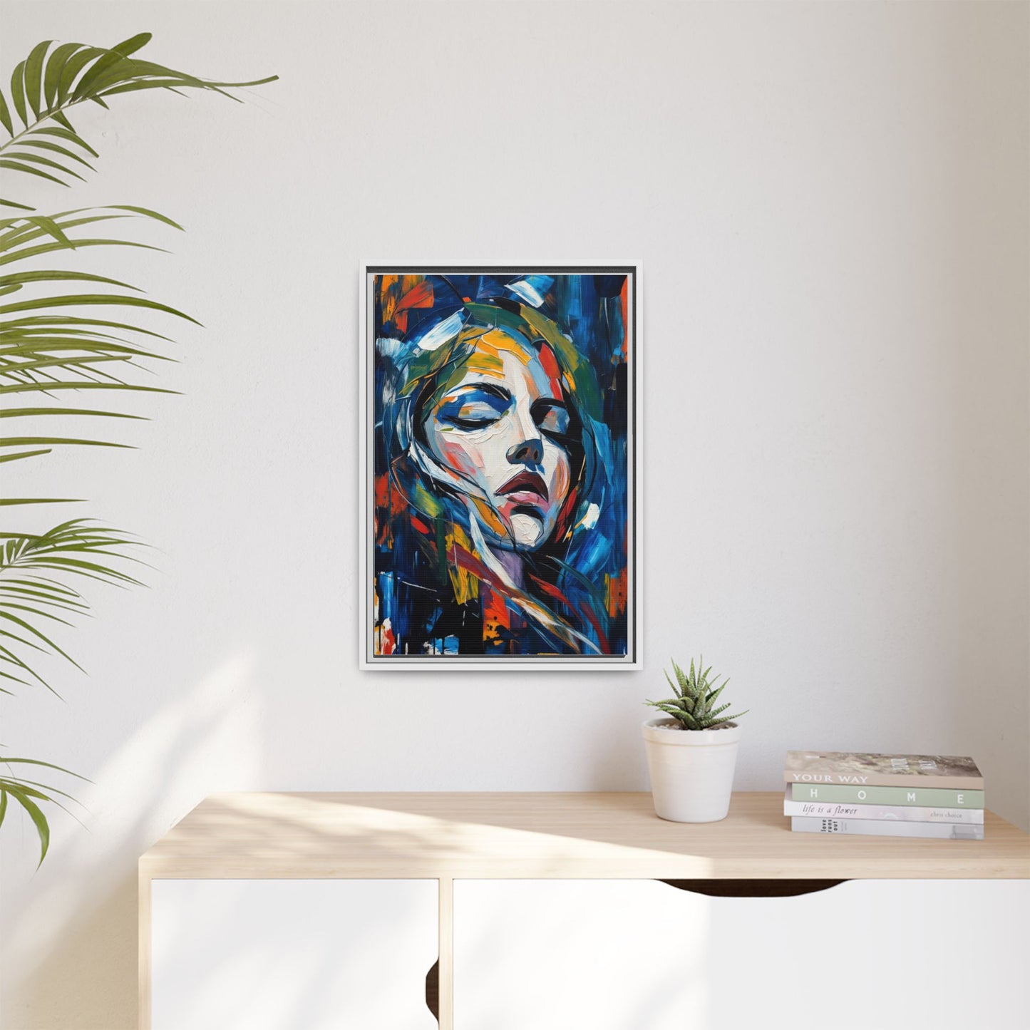 Abstract Colorful Woman Portrait — Framed Matte Canvas Wall Art