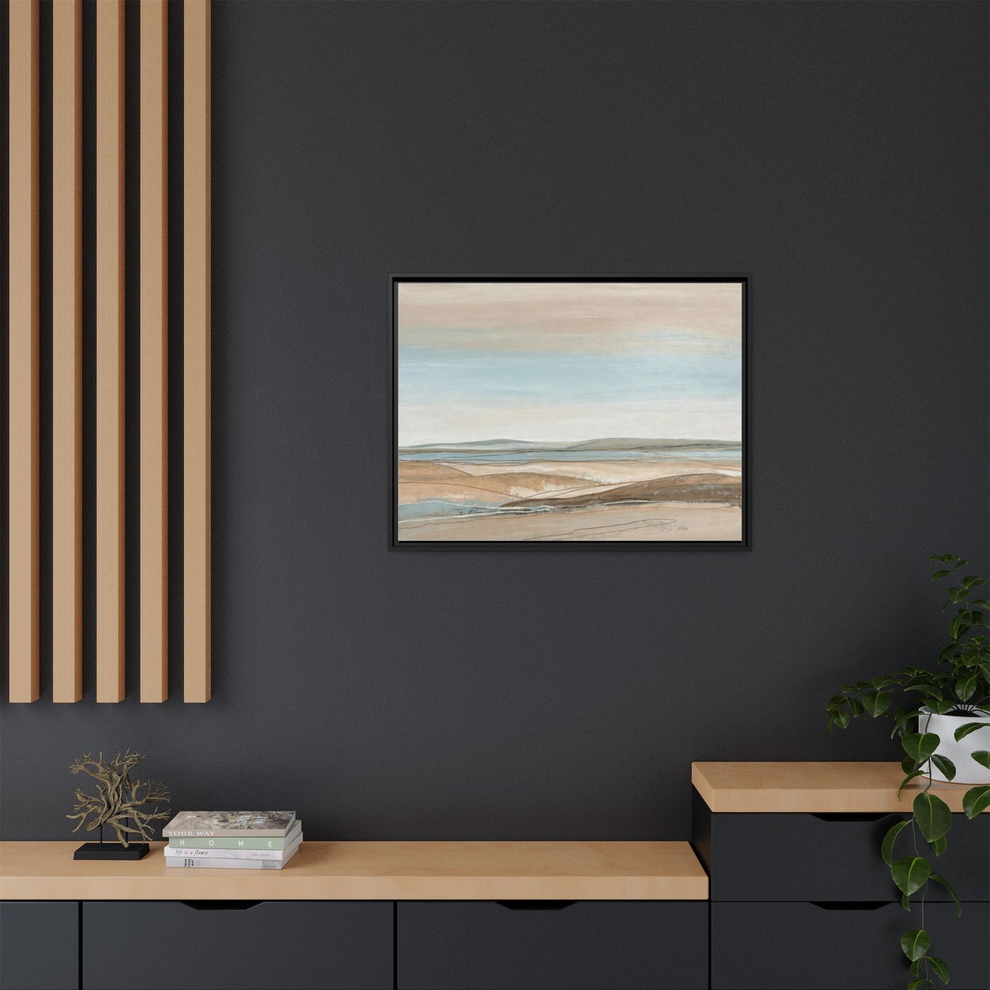 Framed Abstract Landscape Matte Canvas — Serene Coastal Horizon Wall Art