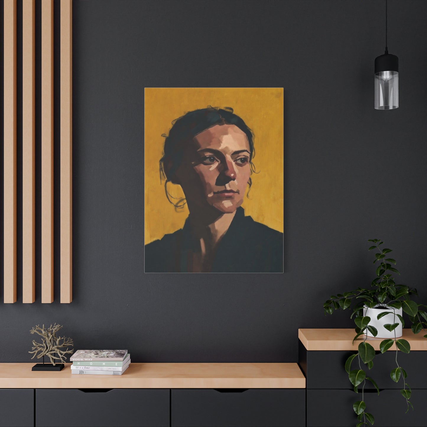 Portrait Painting Canvas Print — Moody Golden Female Portrait on Matte Stretched Canvas