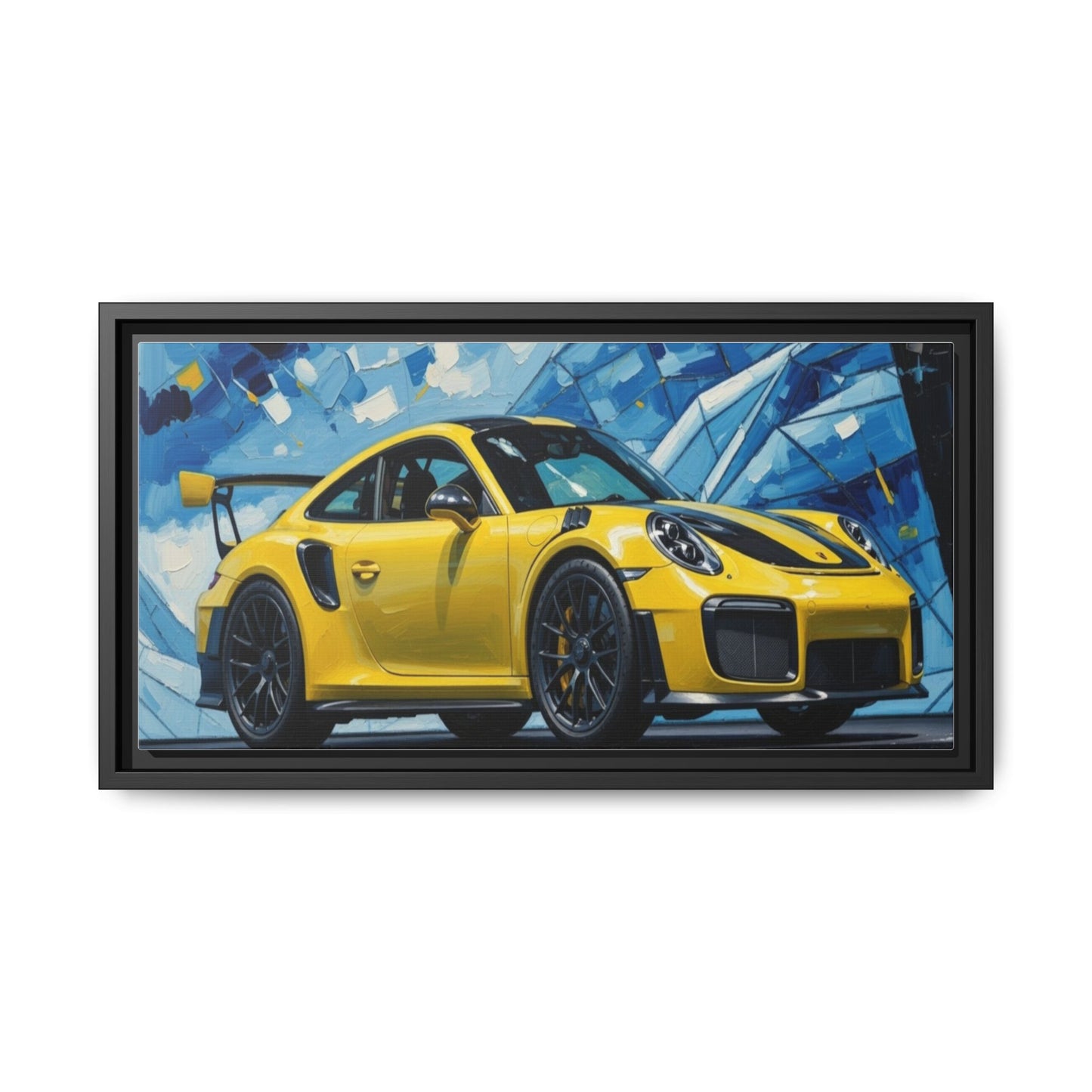 Yellow Porsche Sports Car Matte Framed Canvas – Modern Automotive Wall Art