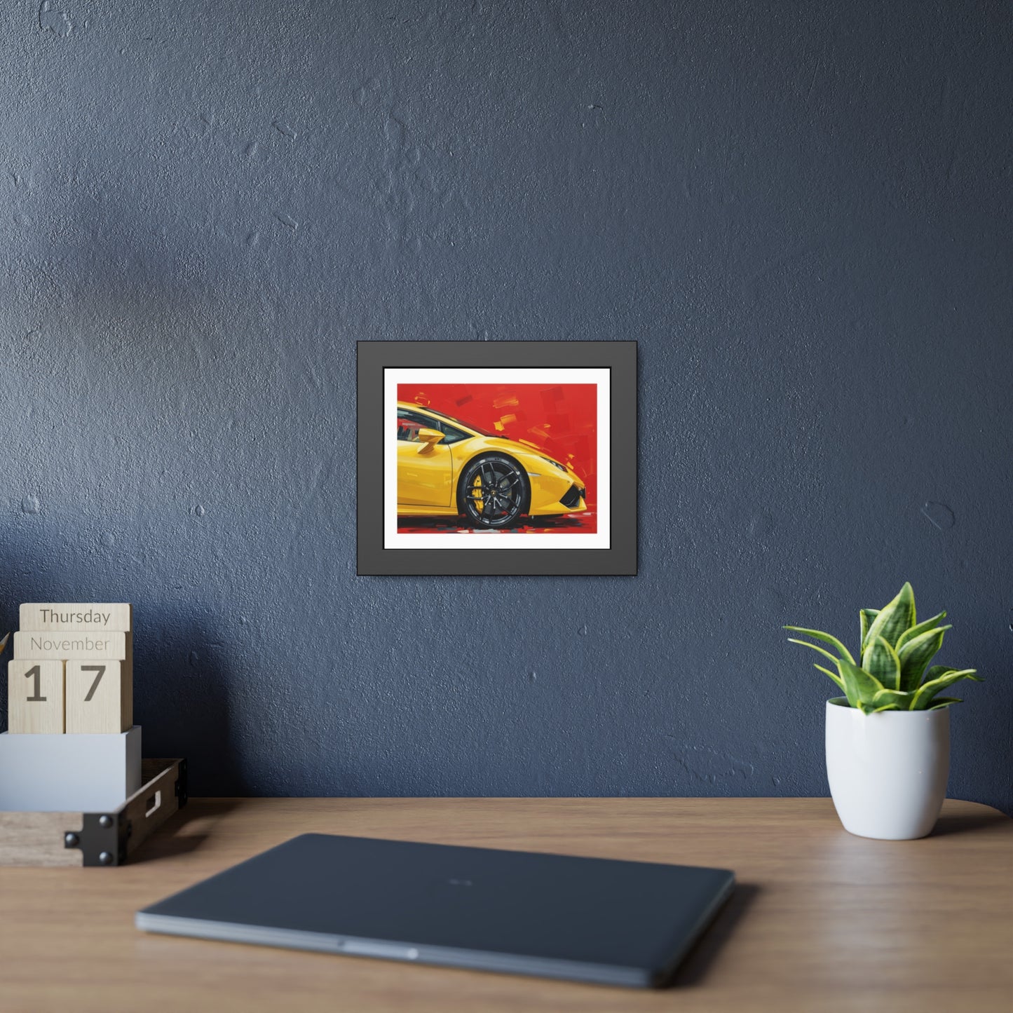 Yellow Sports Car Framed Poster — Modern Automotive Wall Art