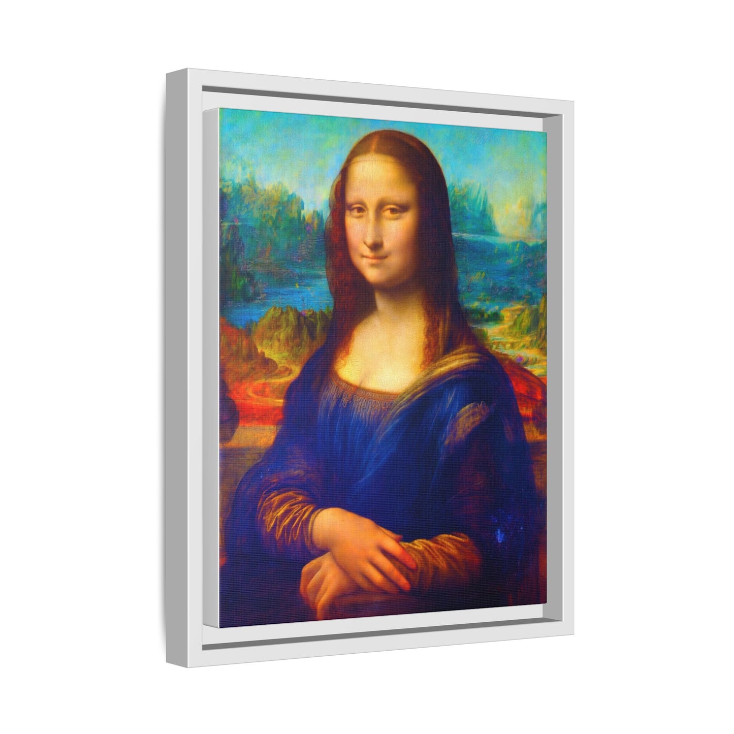Framed Matte Canvas Print — Colorful Mona Lisa Wall Art