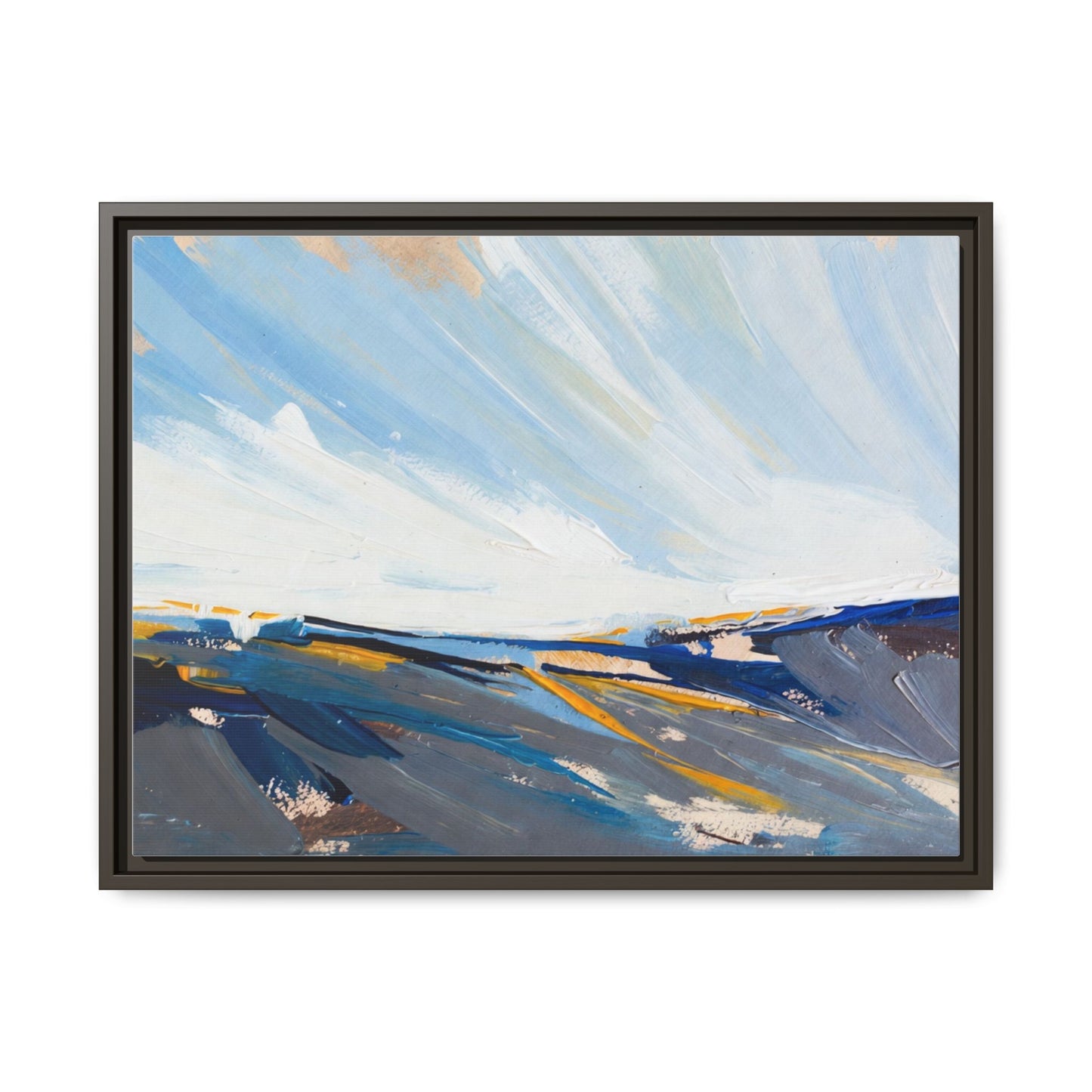 Framed Abstract Seascape Canvas Print — Matte Multi‑Color Wall Art