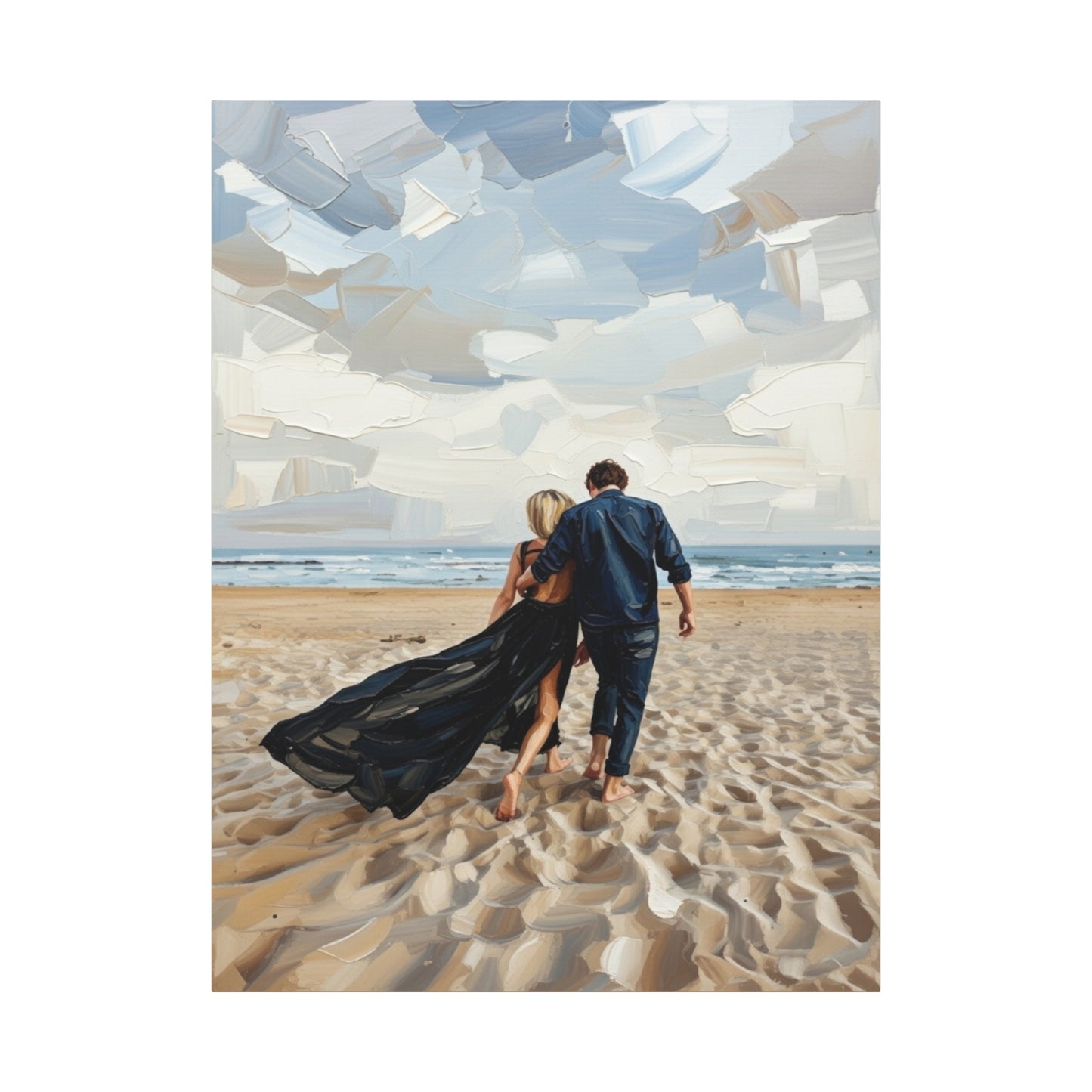 Beach Couple Canvas Print — Romantic Seaside Wall Art, Matte Stretched 1.25"