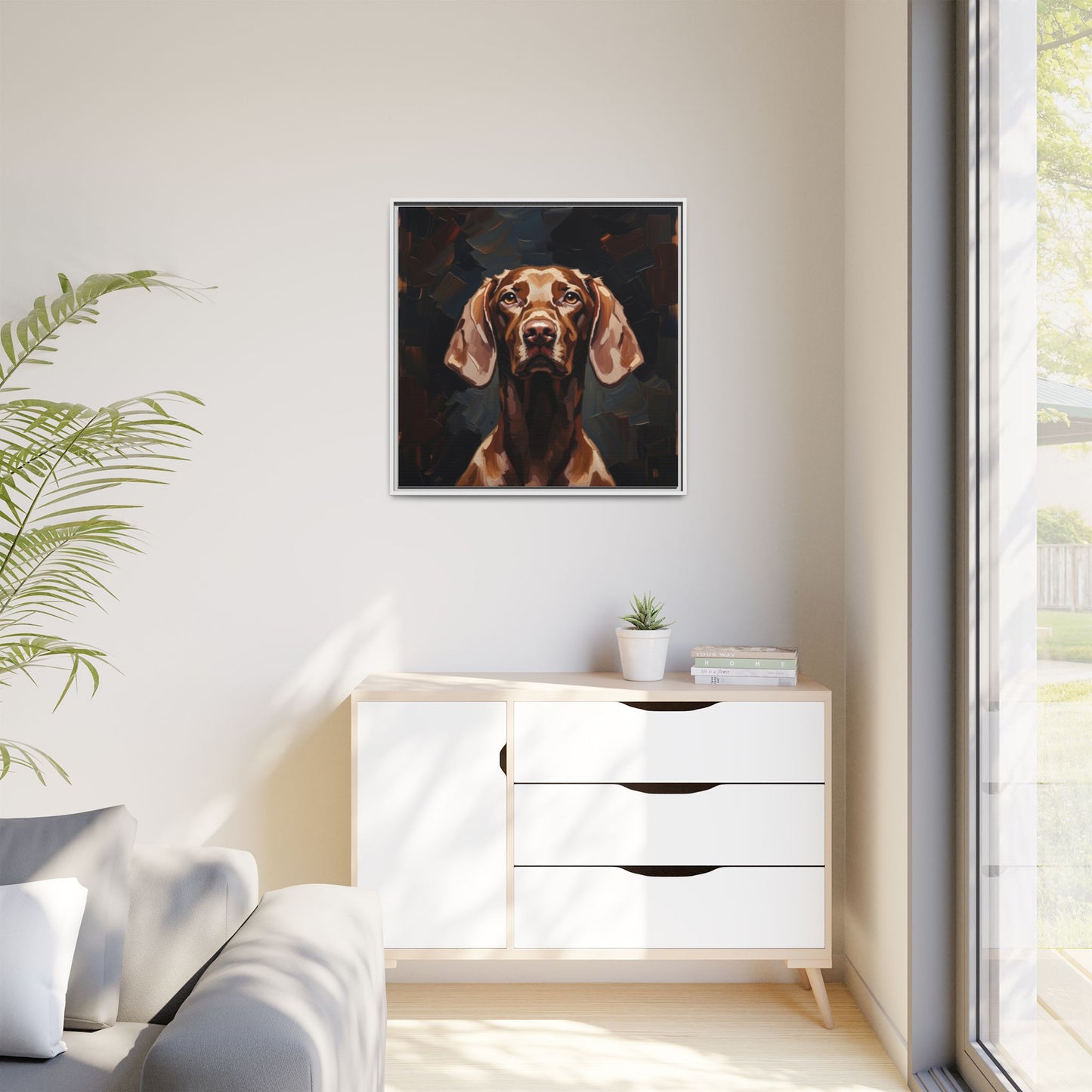 Framed Matte Canvas Dog Portrait – Brown Vizsla Wall Art