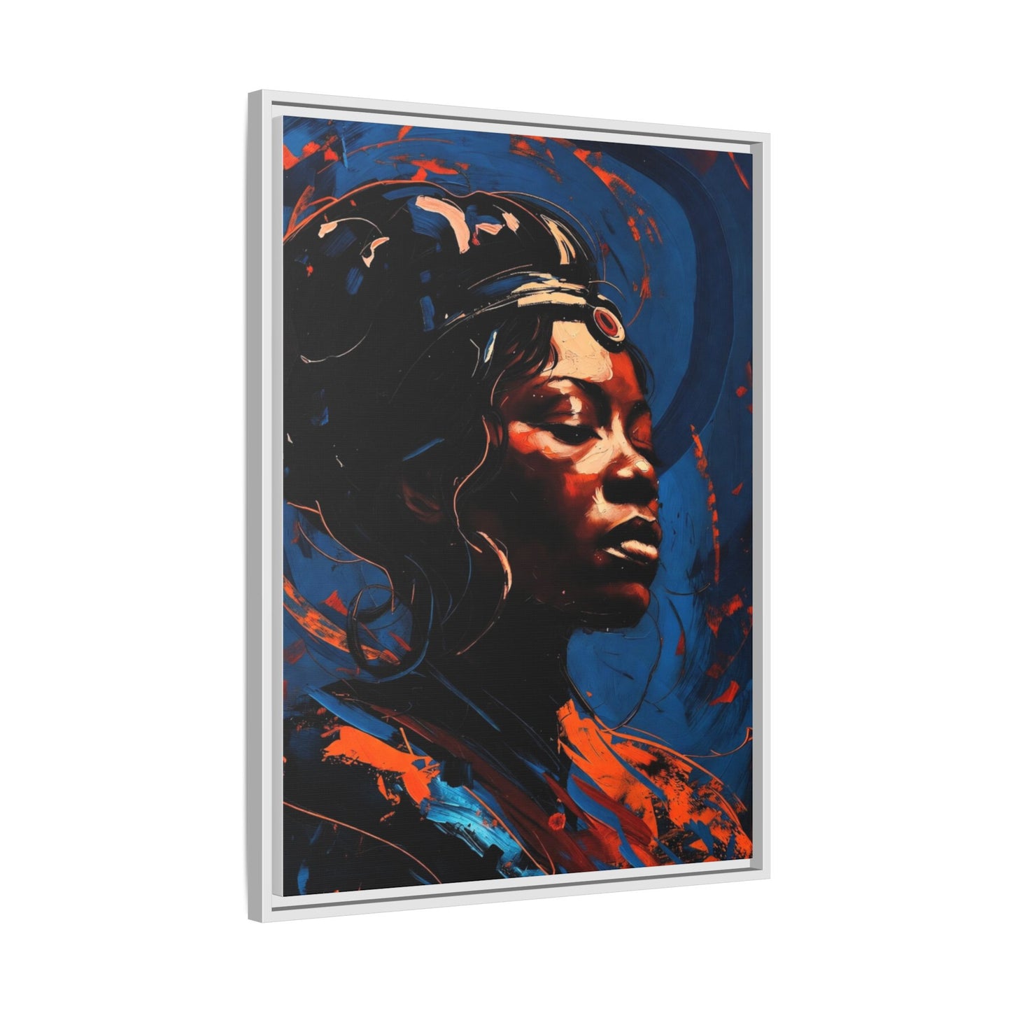 Framed Matte Canvas Art - Vibrant Portrait of a Black Woman (Multi-Color)