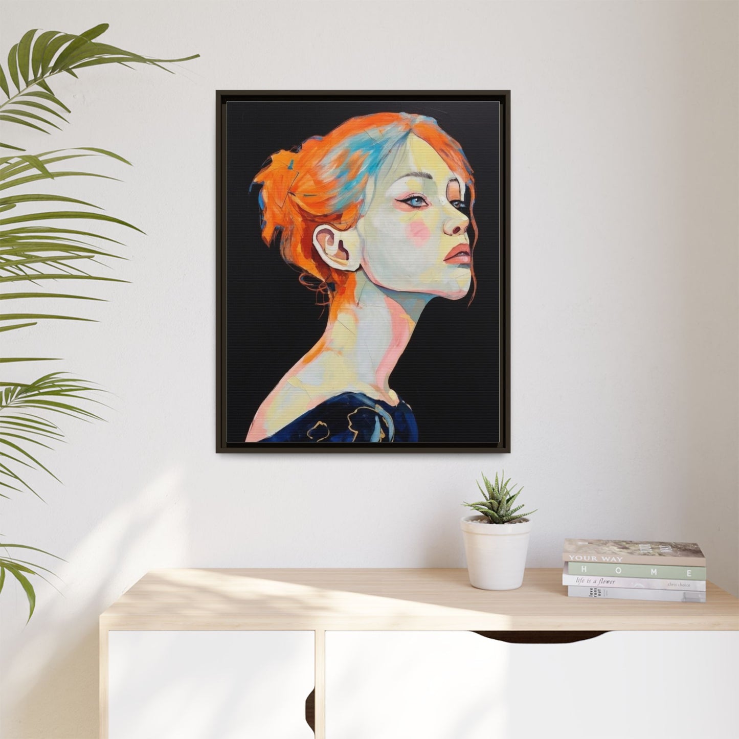 Framed Matte Canvas Portrait — Vibrant Multi‑Color Woman Wall Art