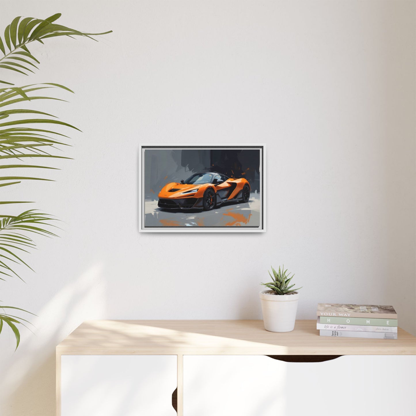 Framed Matte Canvas — Orange Sports Car Print
