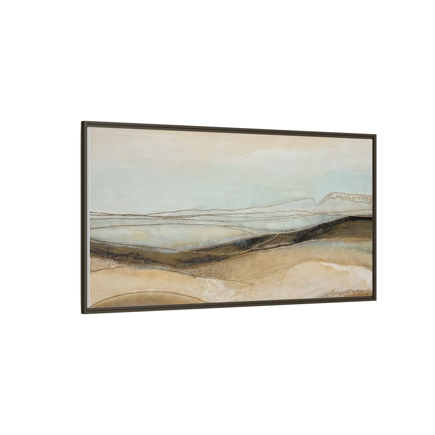 Framed Matte Canvas Wall Art — Neutral Abstract Landscape in Soft Blues & Earth Tones