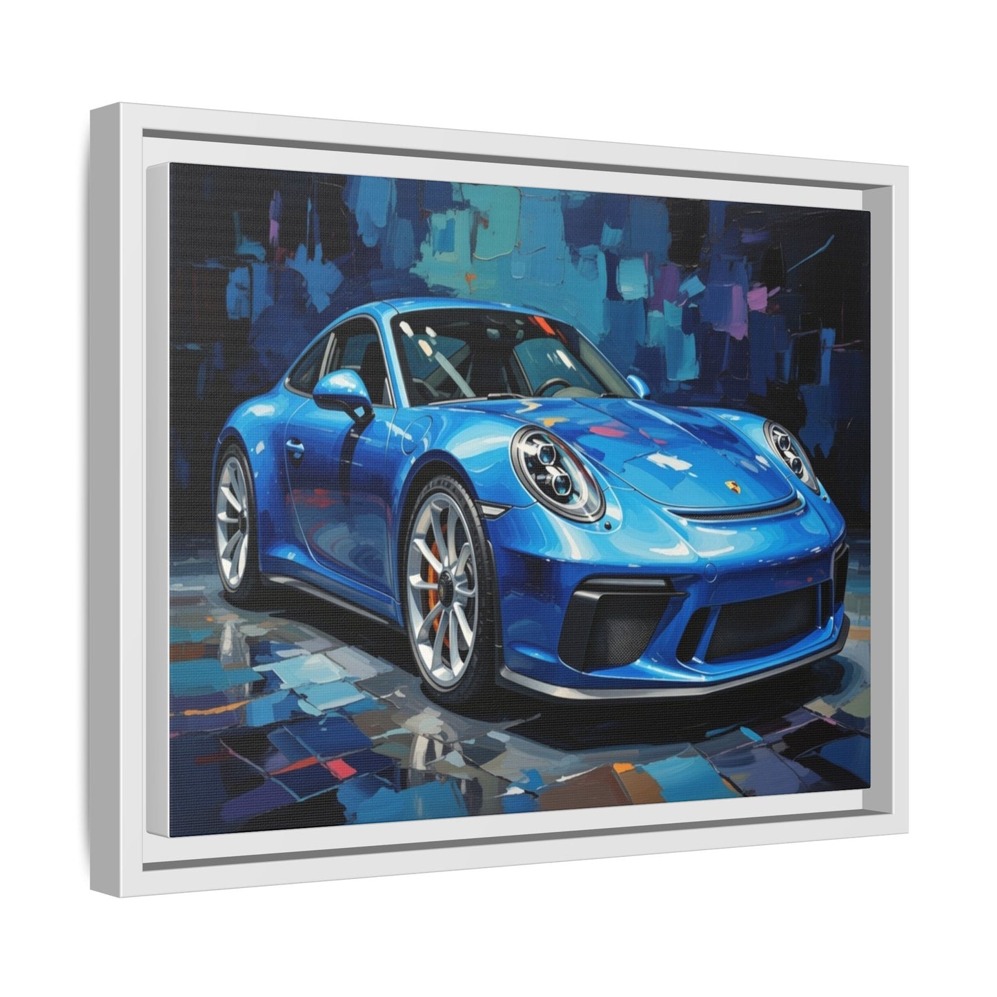 Blue Sports Car Matte Canvas Framed Print — Modern Automotive Wall Art