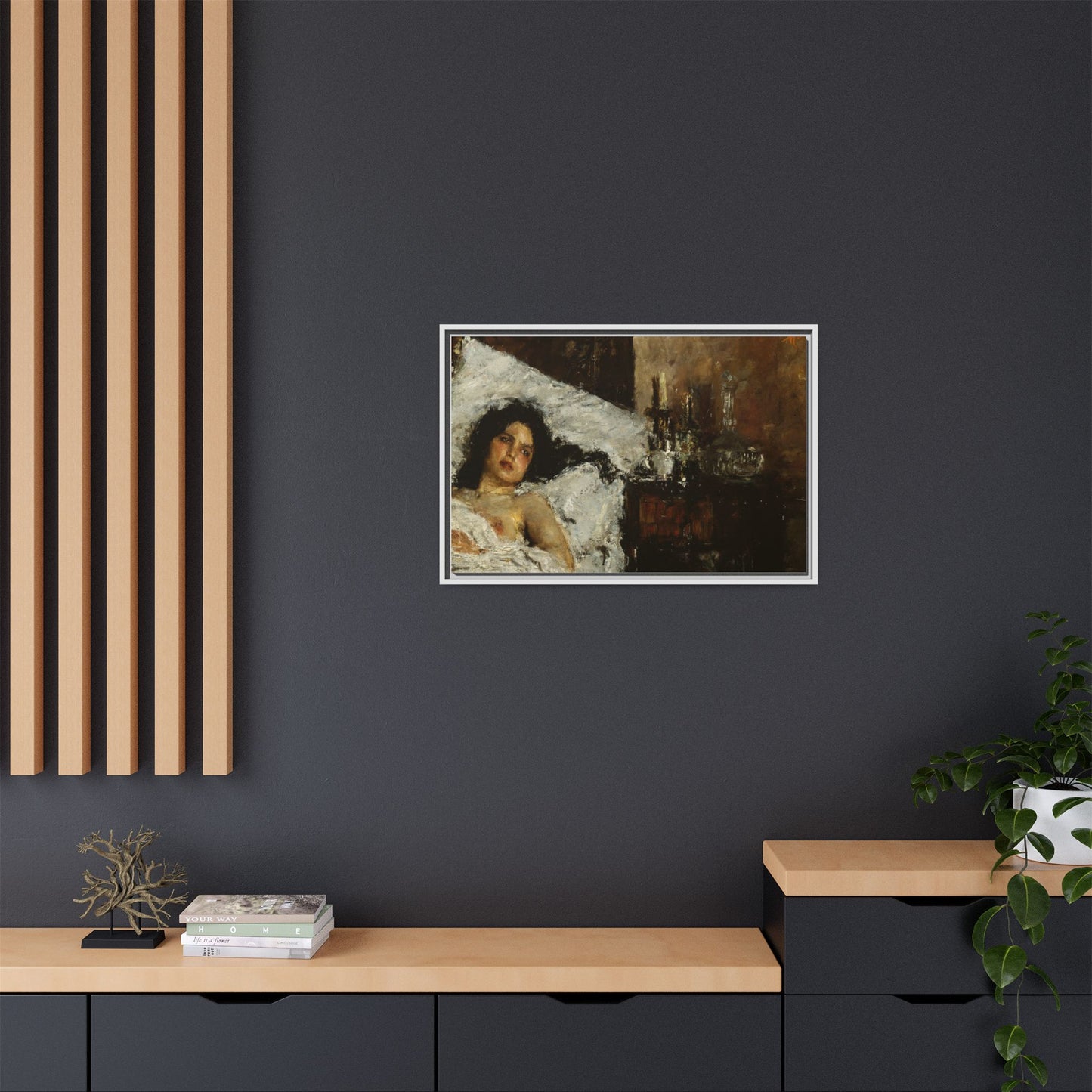 Resting by Antonio Mancini Framed Matte Canvas Wall Art Print
