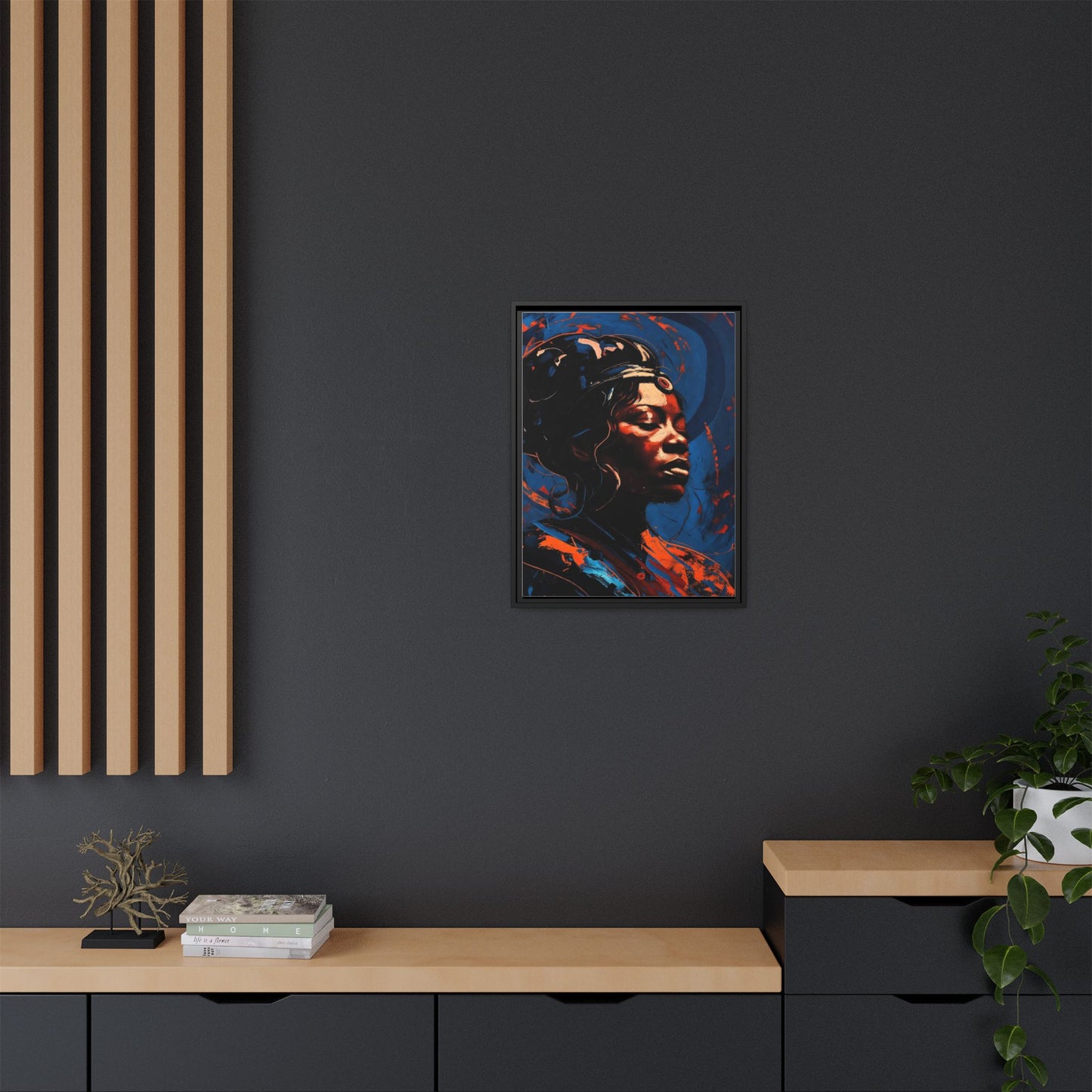 Framed Matte Canvas Art - Vibrant Portrait of a Black Woman (Multi-Color)