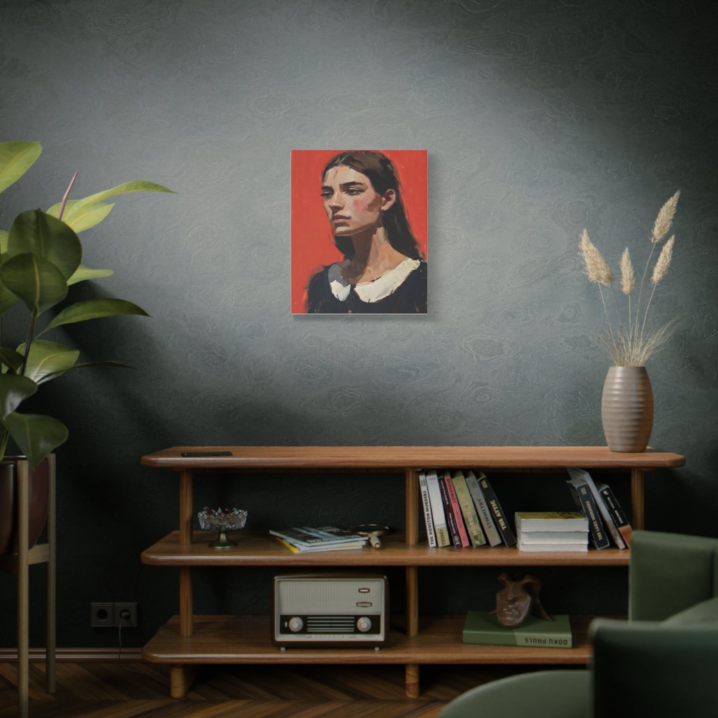 Portrait Canvas Print — Moody Red Figurative Art on Matte Stretched Canvas