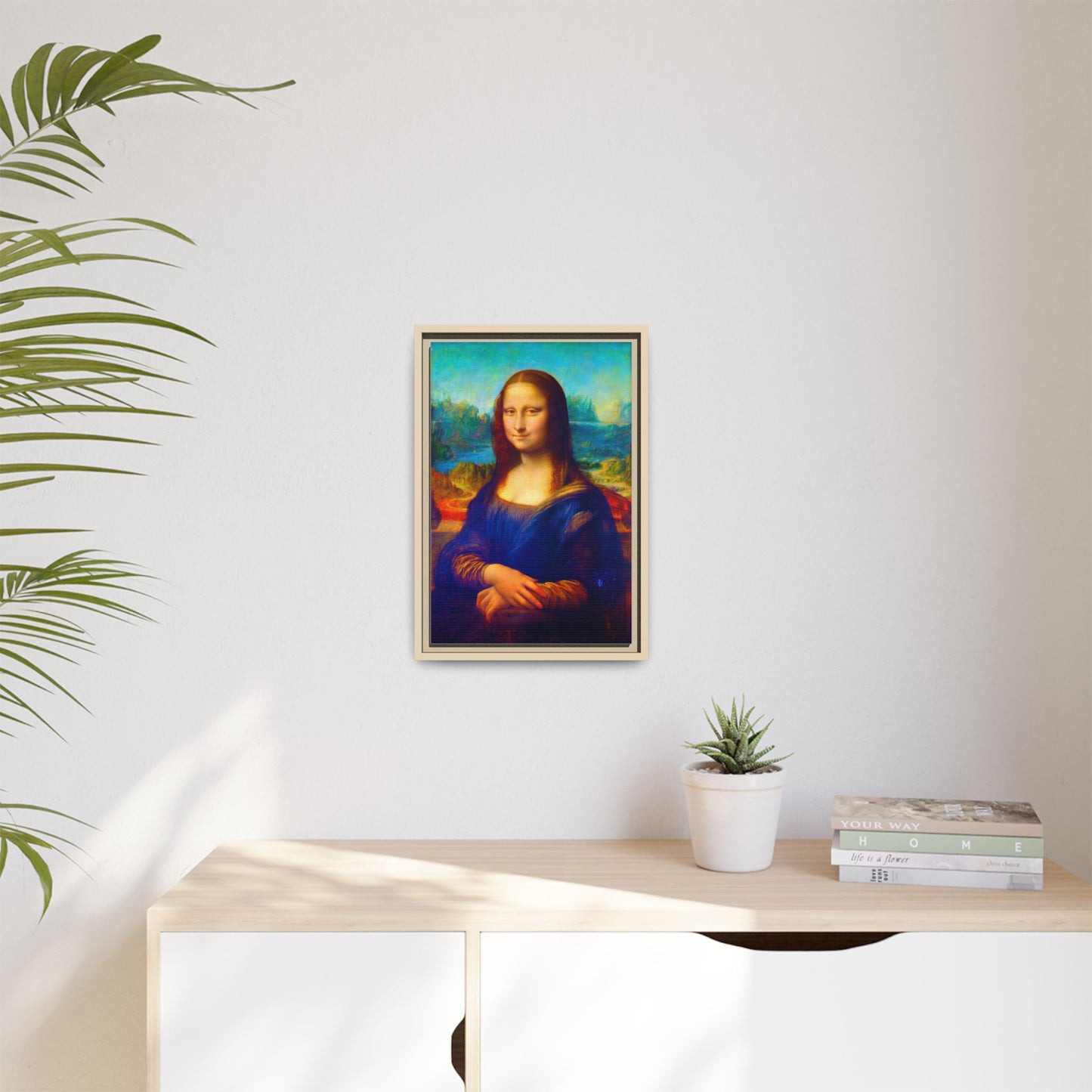 Framed Matte Canvas Print — Colorful Mona Lisa Wall Art