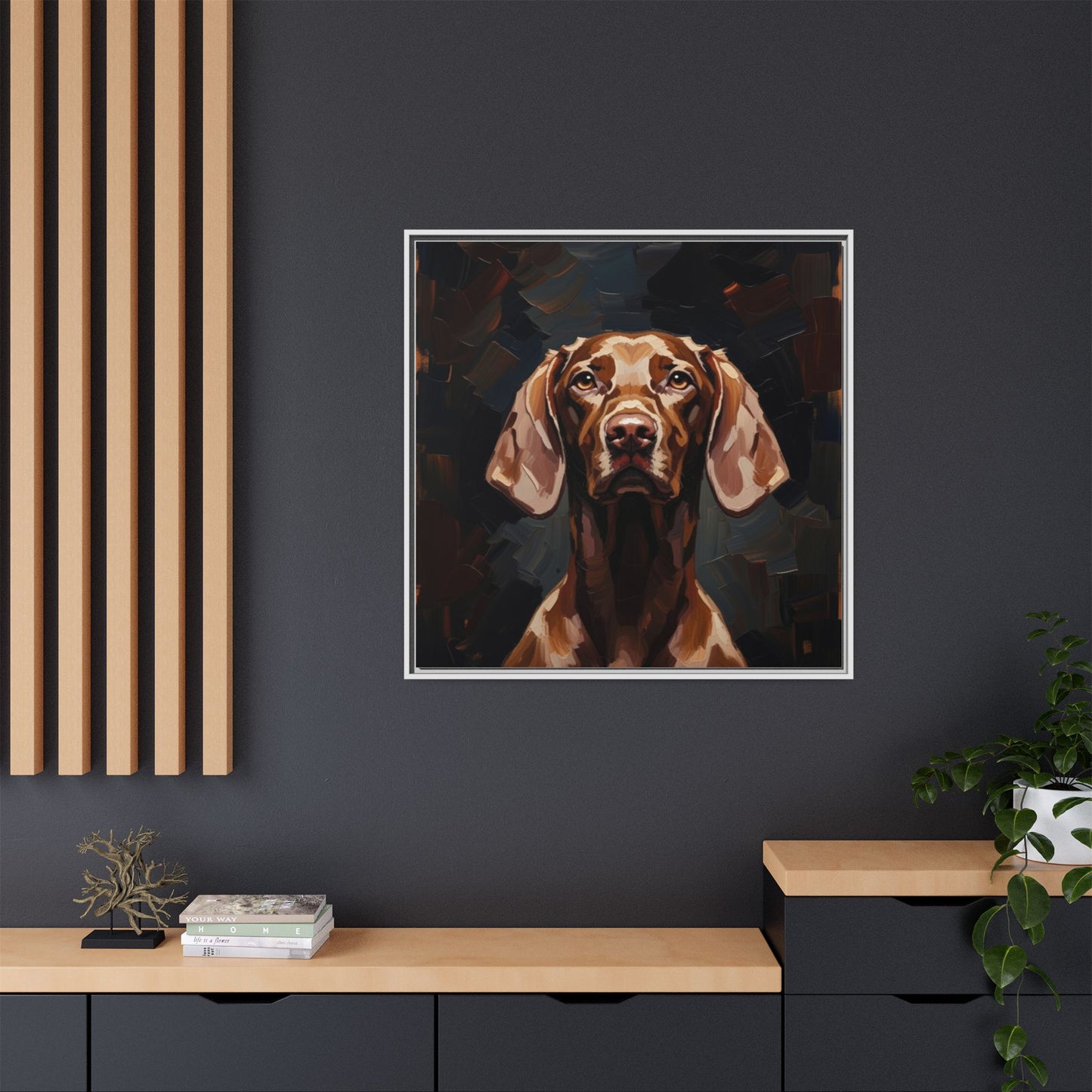 Framed Matte Canvas Dog Portrait – Brown Vizsla Wall Art