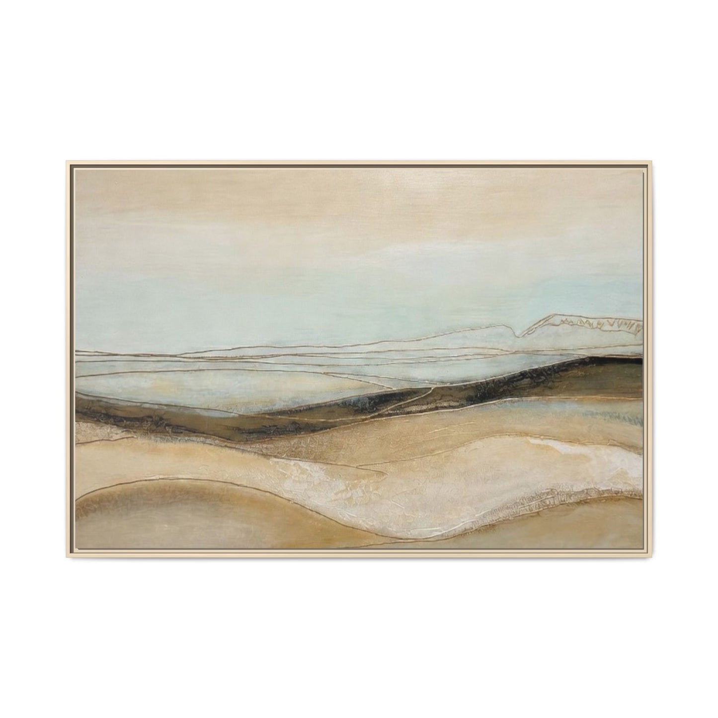 Framed Matte Canvas Wall Art — Neutral Abstract Landscape in Soft Blues & Earth Tones