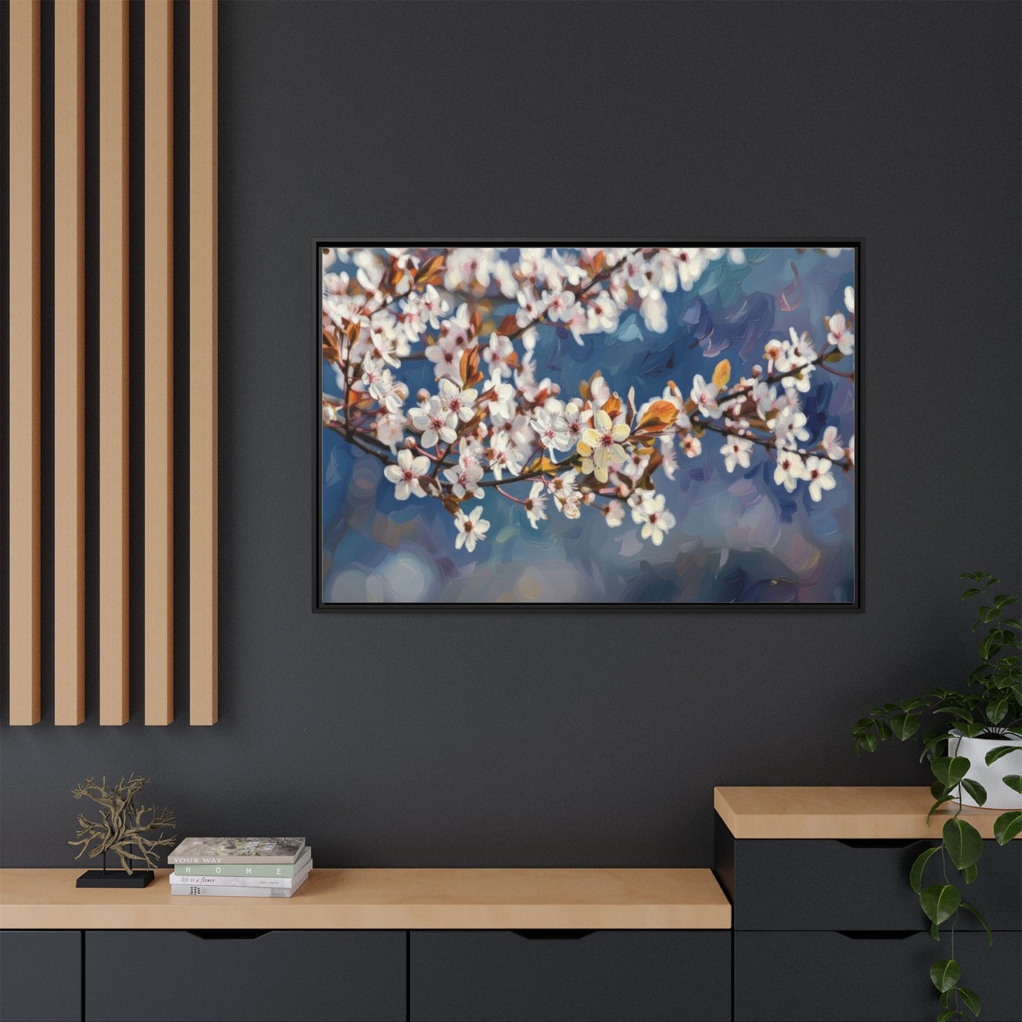 Framed Matte Canvas Print — Cherry Blossom Branch Wall Art