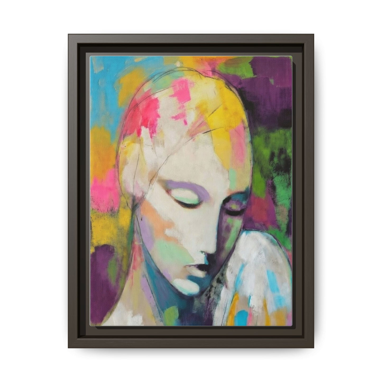 Framed Matte Canvas Art - Colorful Abstract Portrait