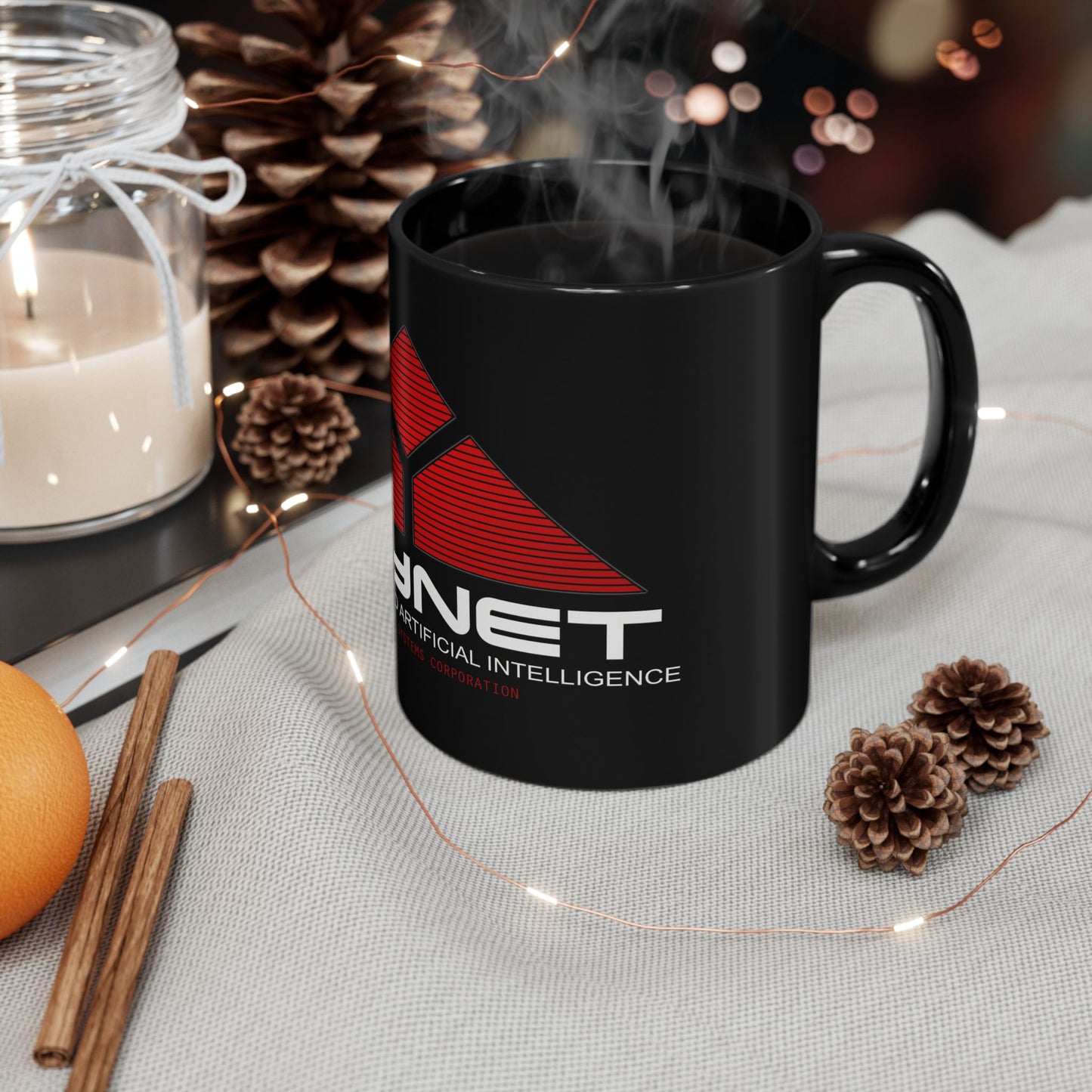Skynet Logo Black Mug — Sci‑Fi AI Coffee Cup (11oz & 15oz)