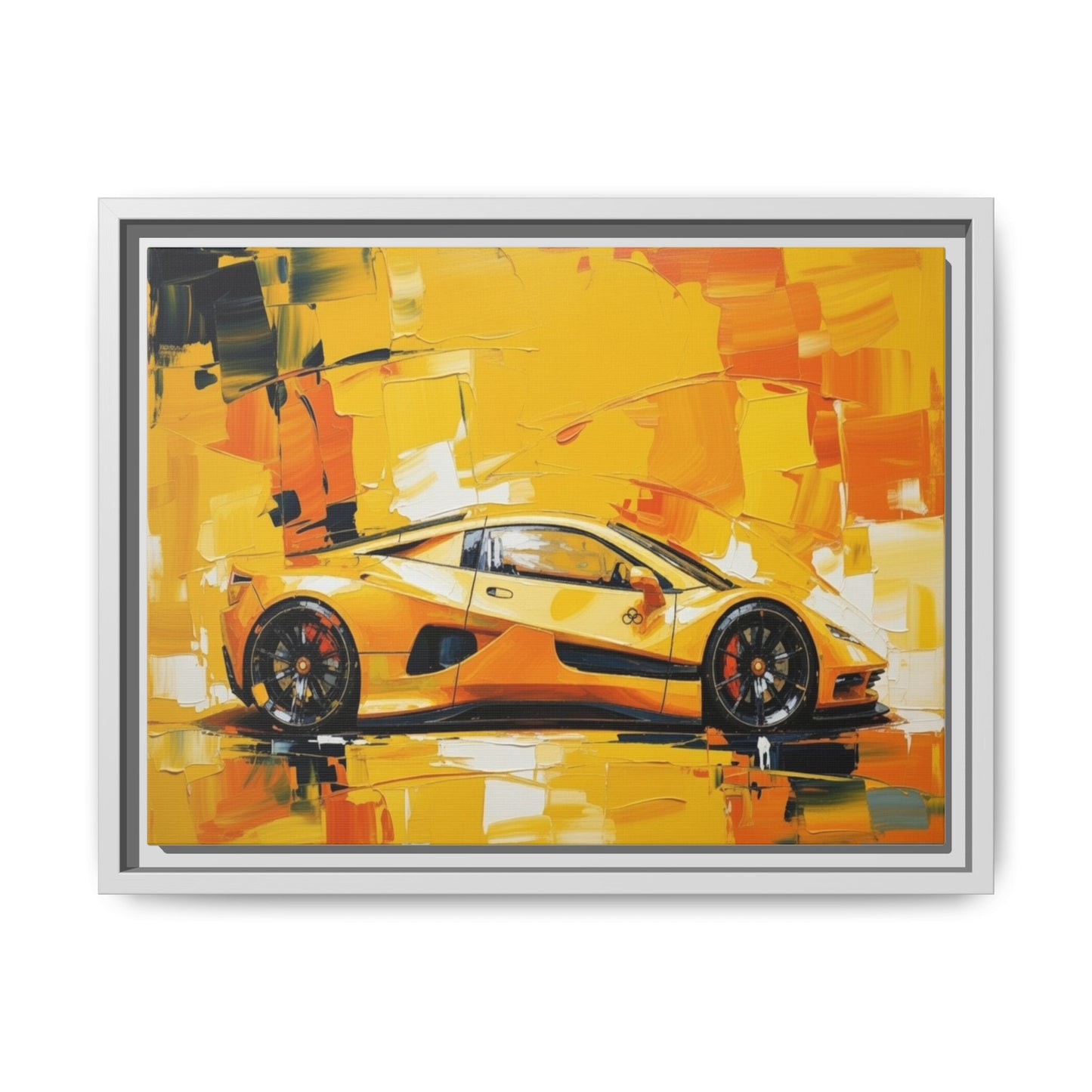 Yellow Sports Car Abstract Matte Canvas Framed Print
