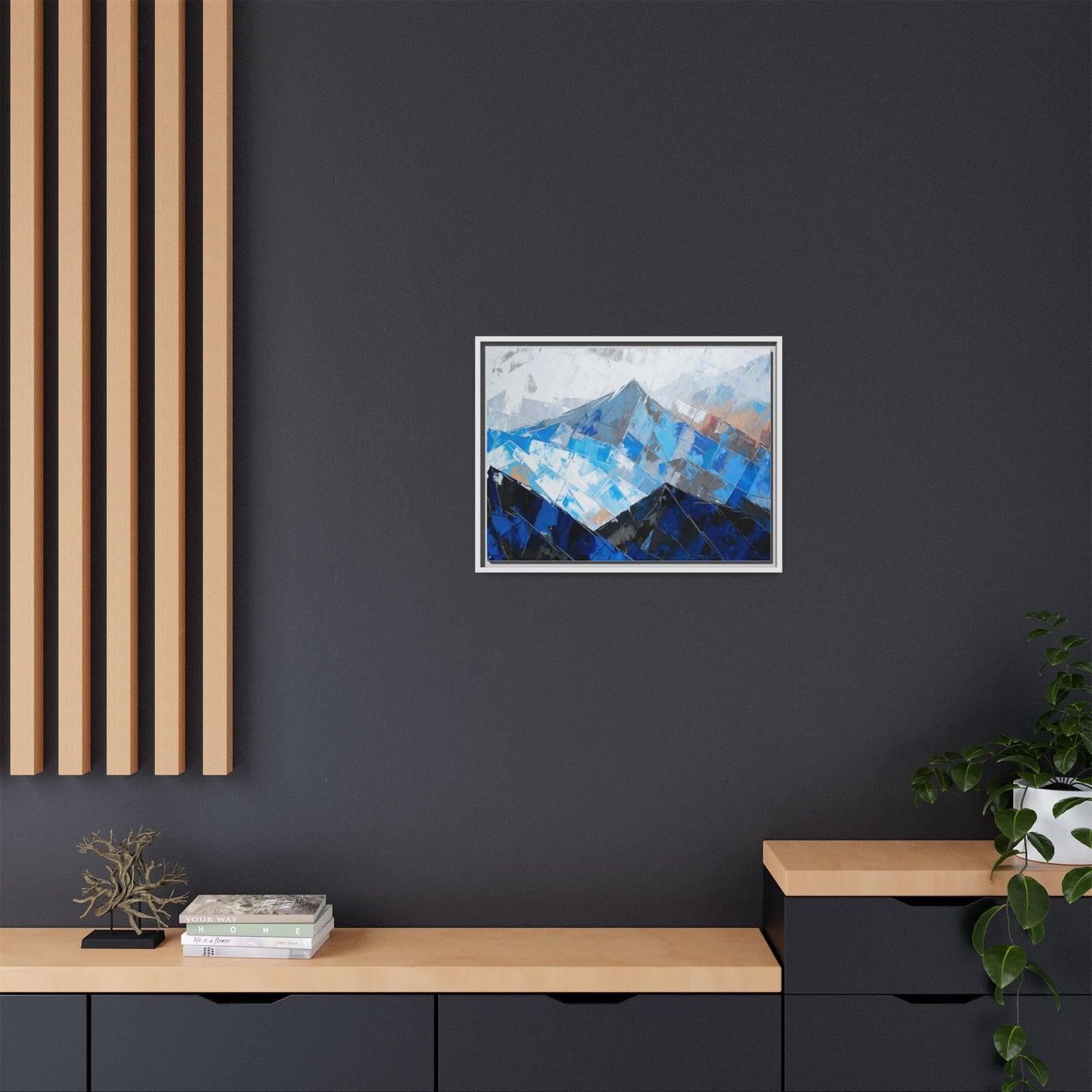 Framed Matte Canvas Blue Mountain Abstract Wall Art