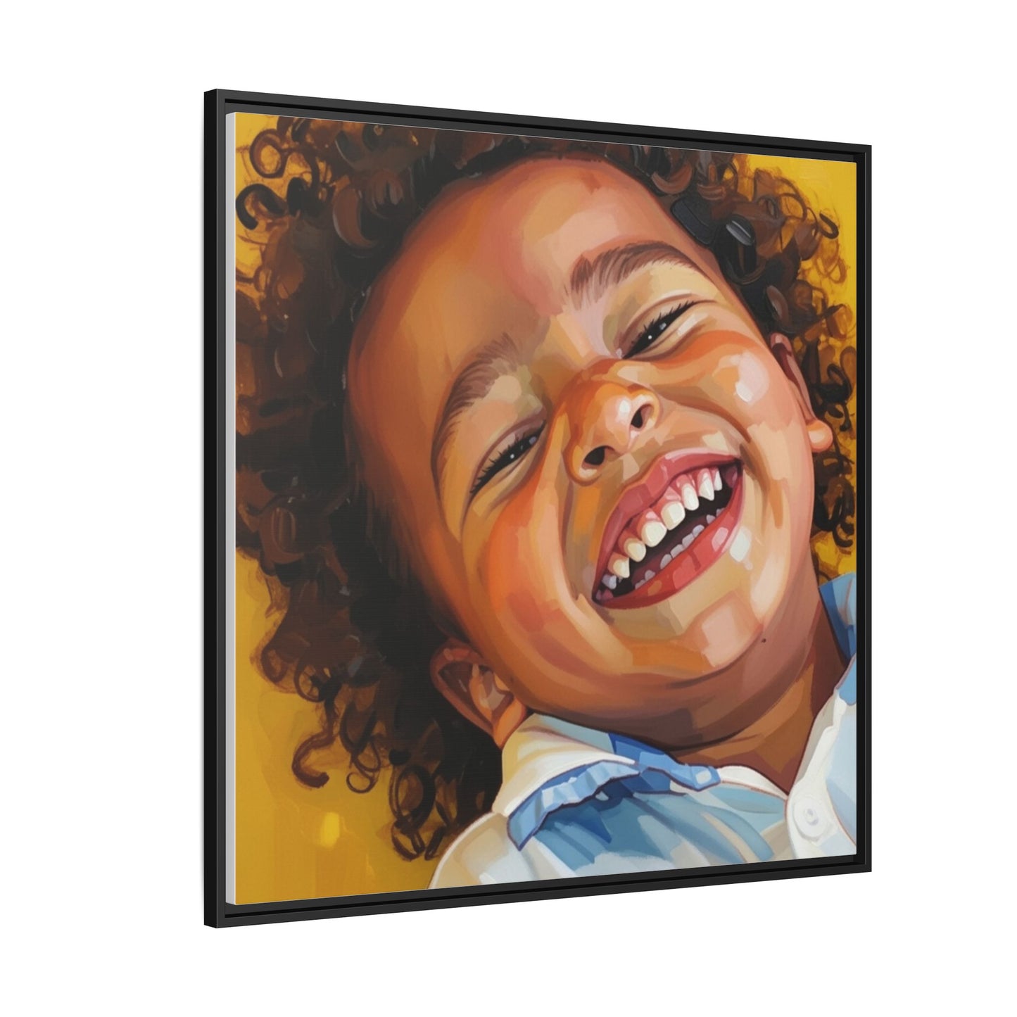 Framed Matte Canvas Print – Joyful Child Portrait, Colorful Nursery Wall Art
