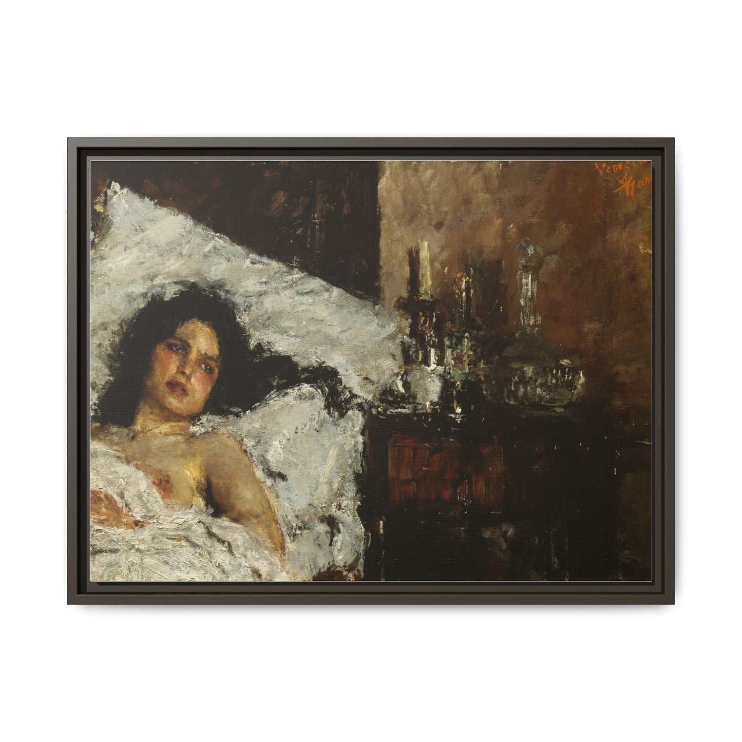 Resting by Antonio Mancini Framed Matte Canvas Wall Art Print