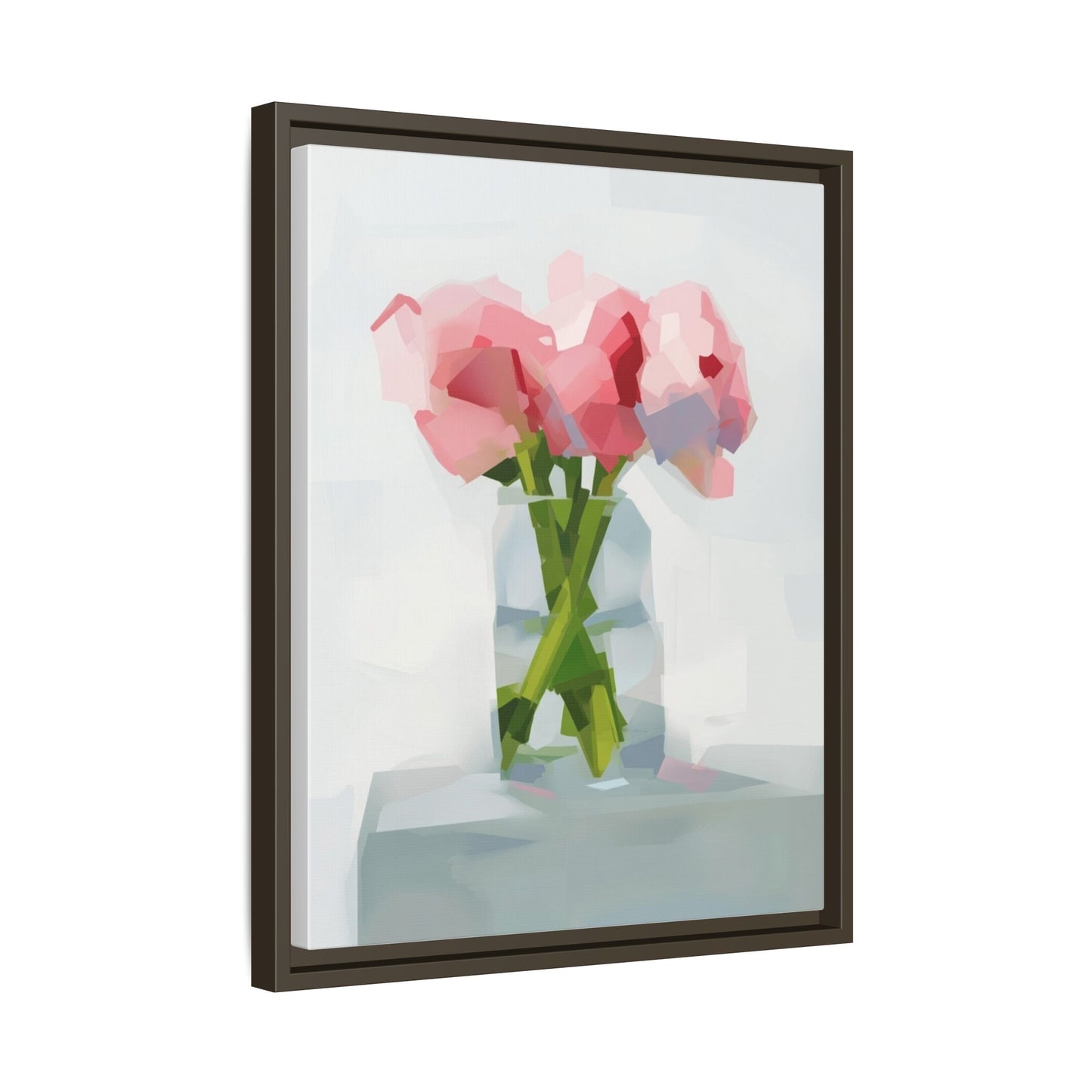 Framed Floral Canvas Art — Pink Peonies in Vase (Matte)