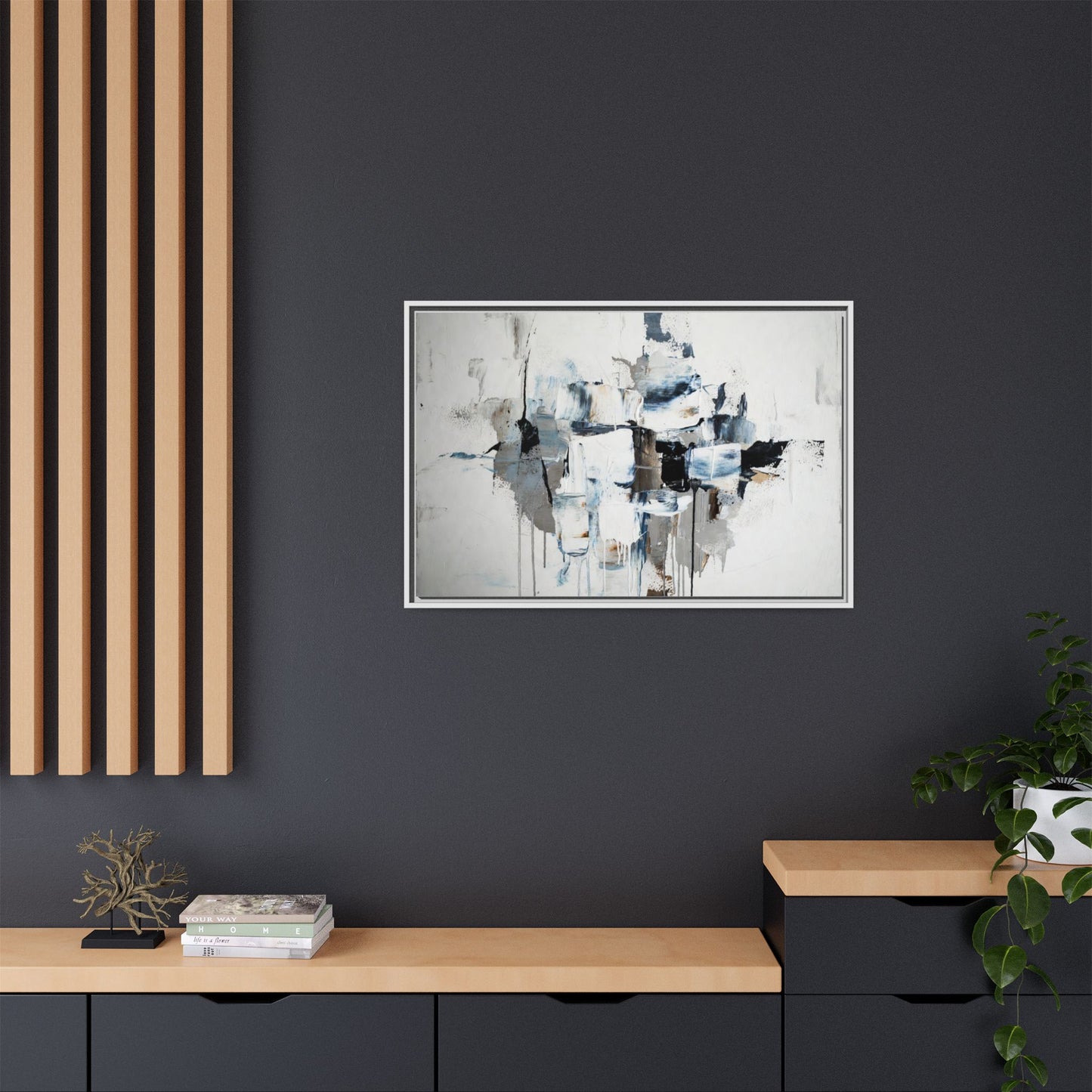 Framed Abstract Canvas Art — Blue Neutral Modern Wall Print