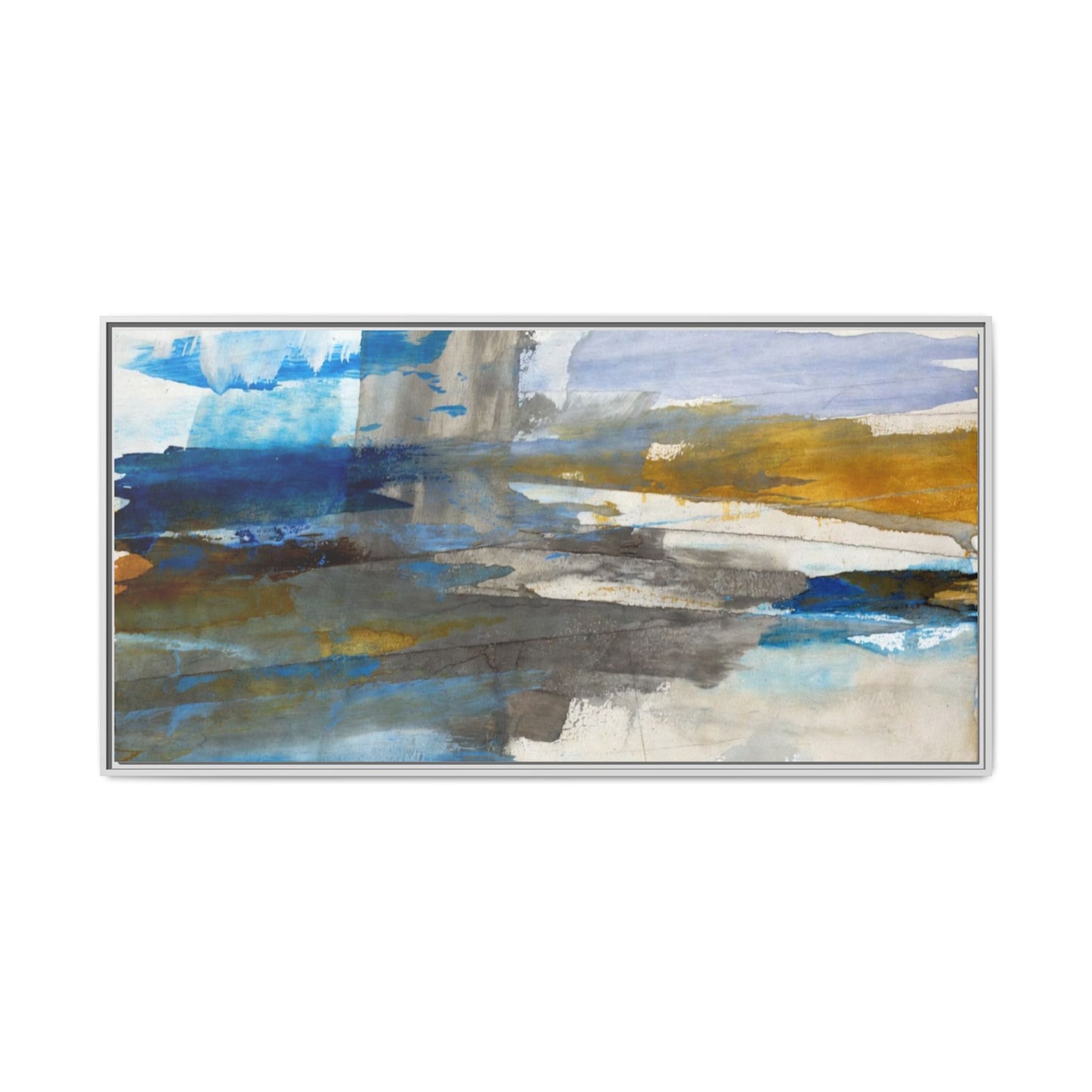 Abstract Blue & Gold Framed Canvas Art — Matte Multi-Color Wall Print