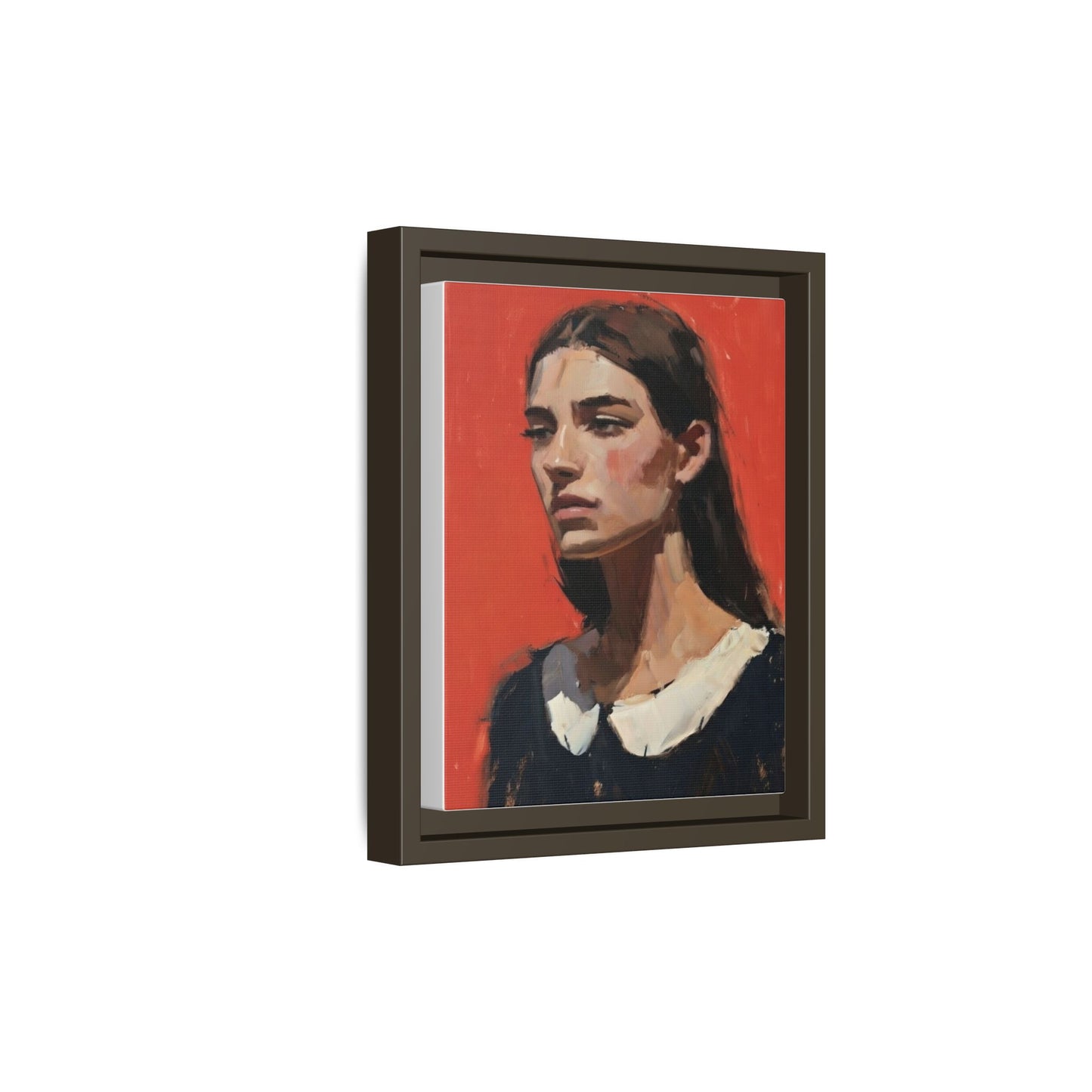 Framed Matte Canvas Portrait Print — Moody Red Figurative Art