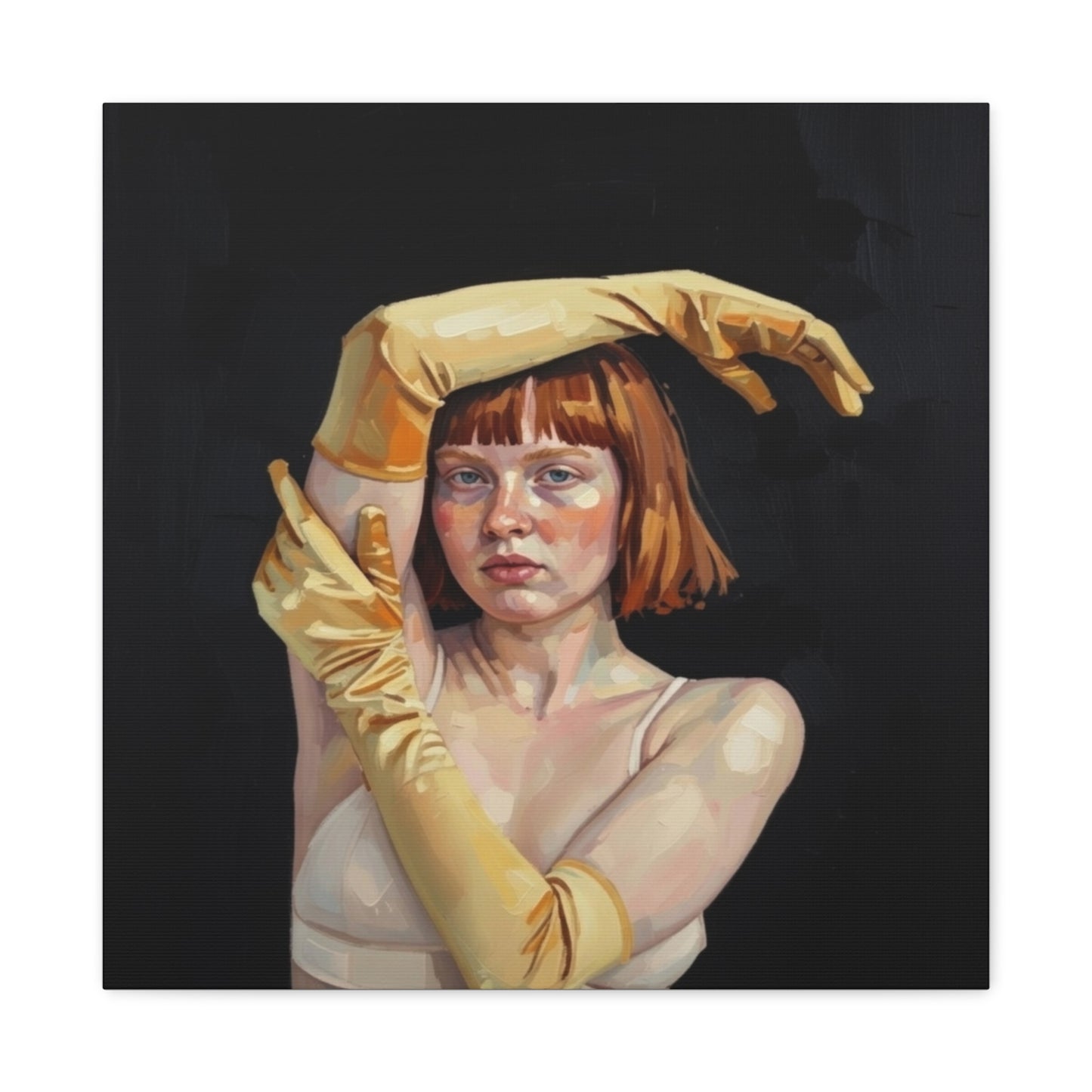 Contemporary Portrait Canvas — Redhead in Yellow Gloves Matte Stretched Art