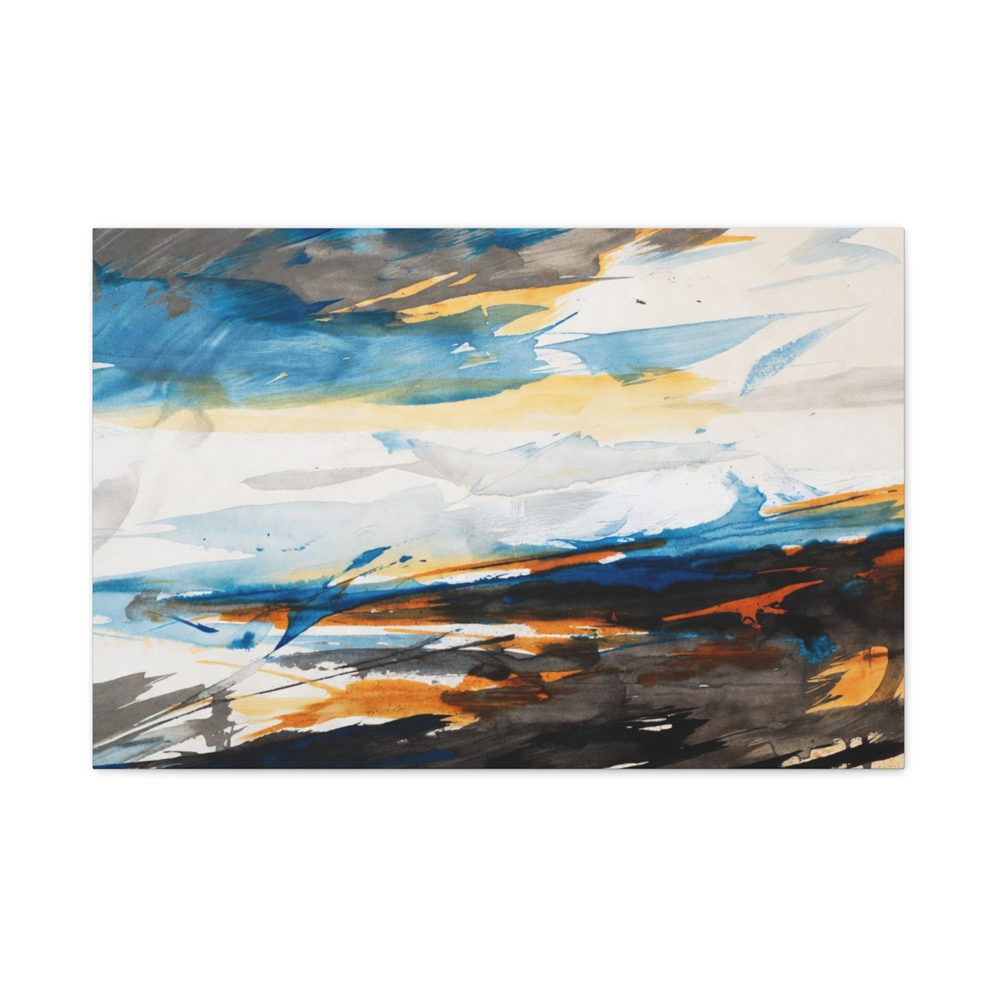 Abstract Oceanic Canvas Print — Blue & Amber Stretched Wall Art